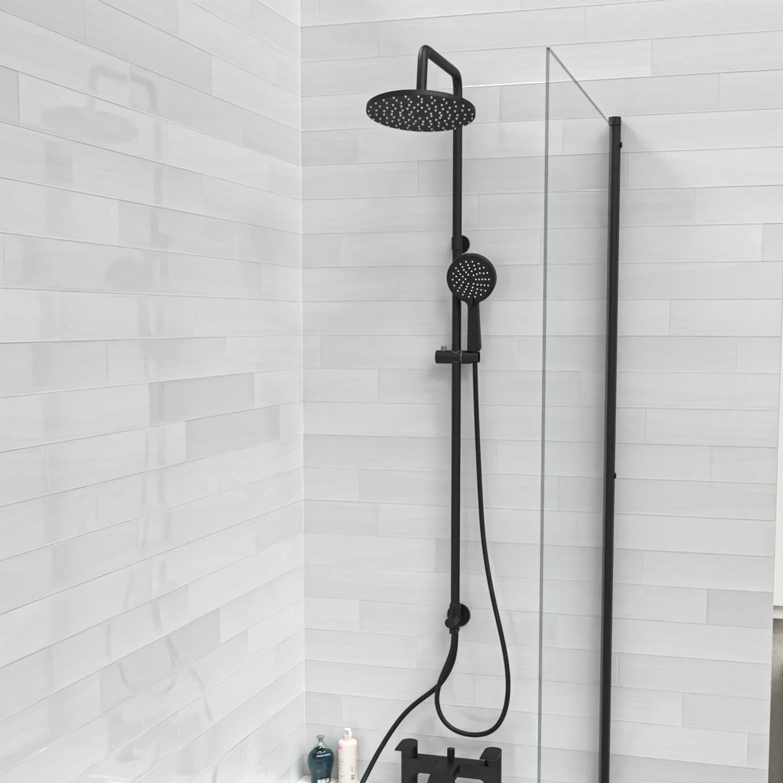Kinver Modern Exposed Round Shower Mixer Handset & Riser Rail Kit Matte Black