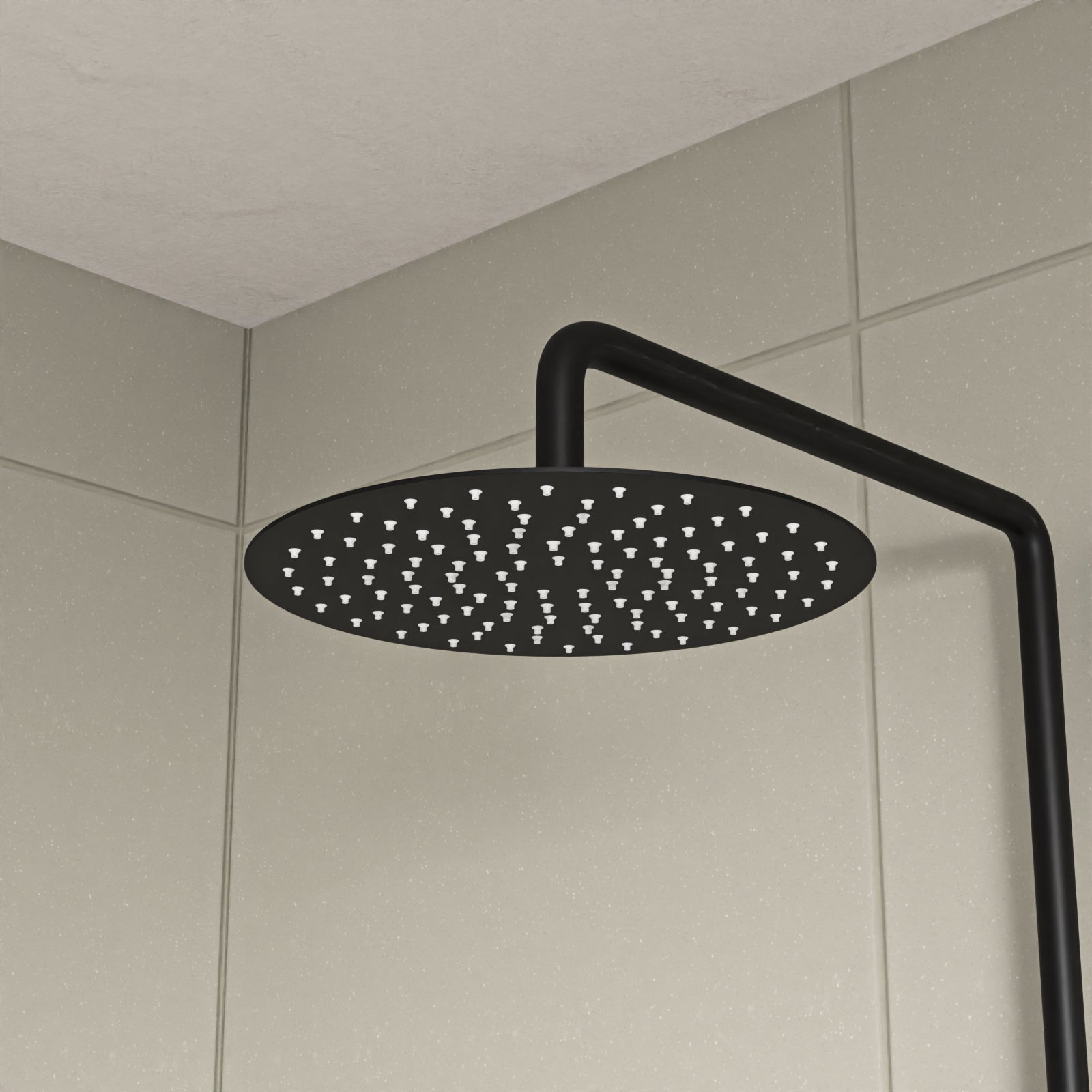 Round Shower Kit With Thermostatic Valve Single Outlet - Matte Black