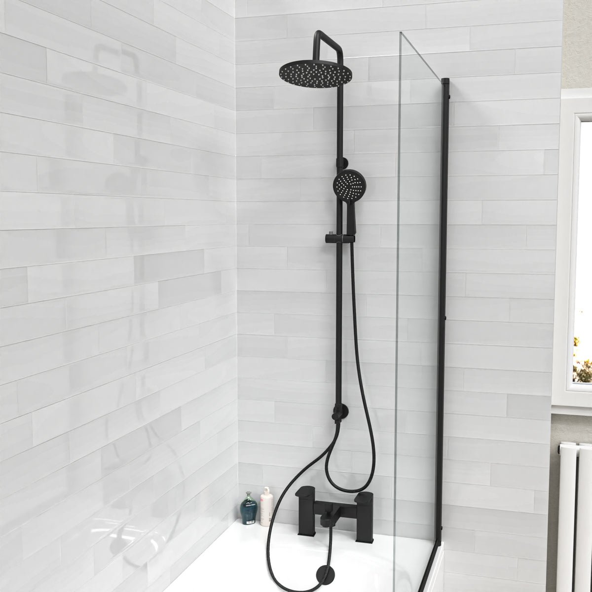 Stamford Round Riser Rail Shower Kit With Bath Filler Tap & Handset Matte Black