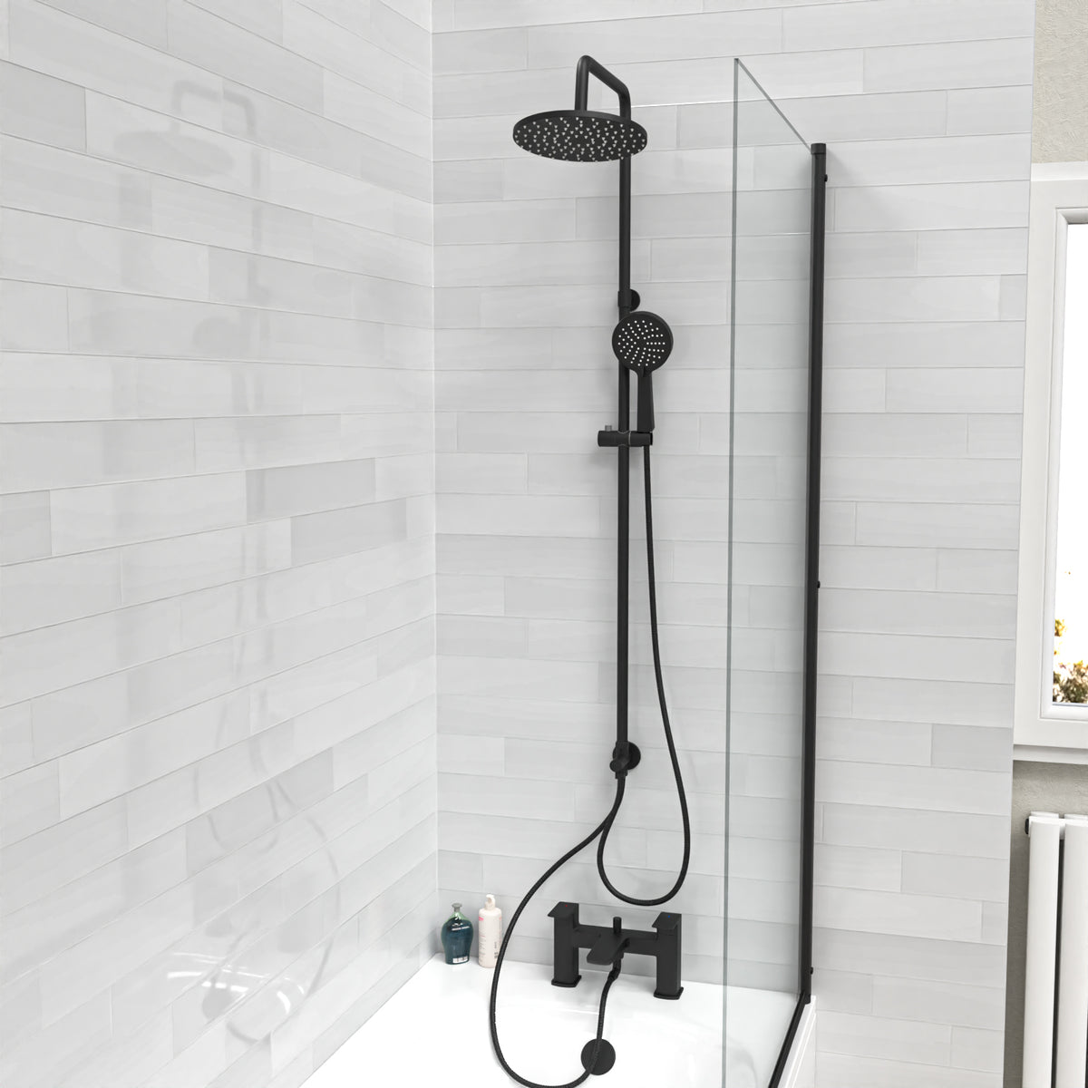 Stamford Round Shower Riser Rail Kit With Bath Mixer & Handset Matte Black