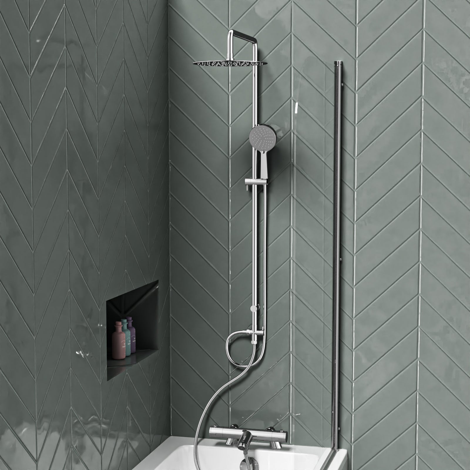Overhead & Hand Shower Kit, Thermostatic Mixer & Filler Valve - Chrome