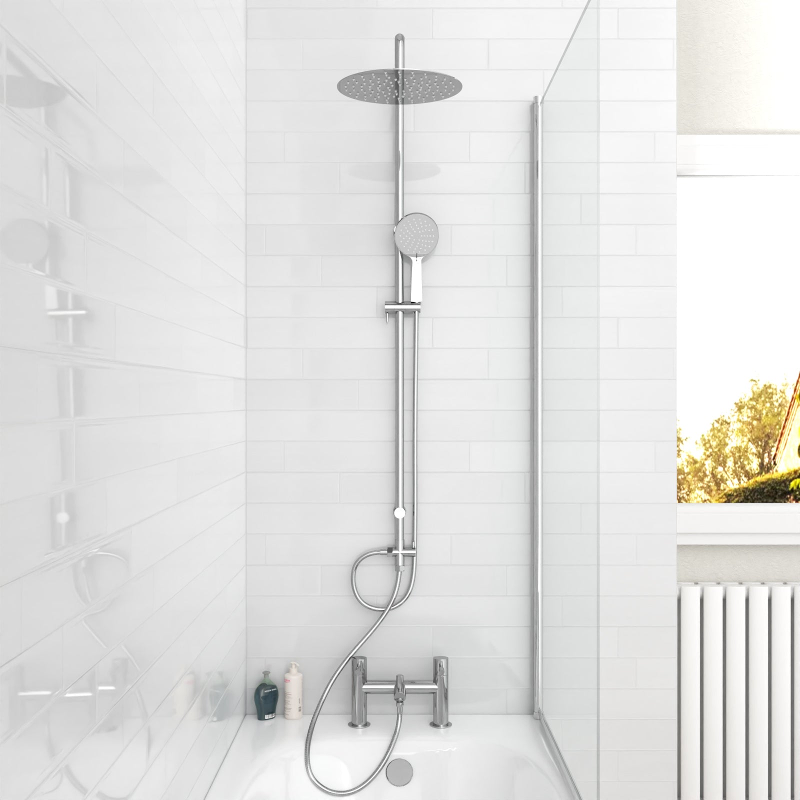 Mickle Round Shower Mixer With Marc Bath Filler Tap, Handset & Riser Rail Kit