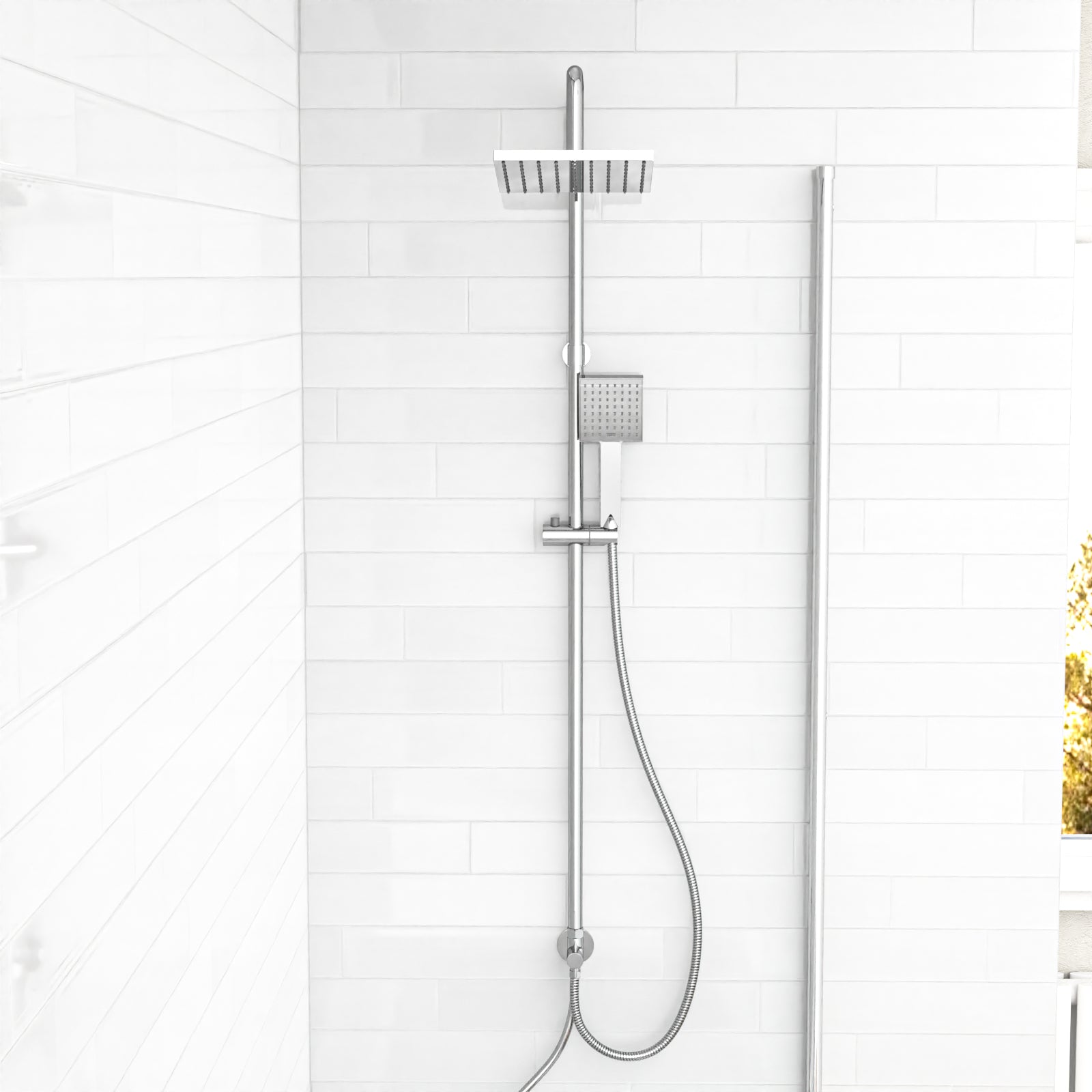 Kinver Modern Exposed Sqaure Shower Mixer Handset & Riser Rail Kit Chrome