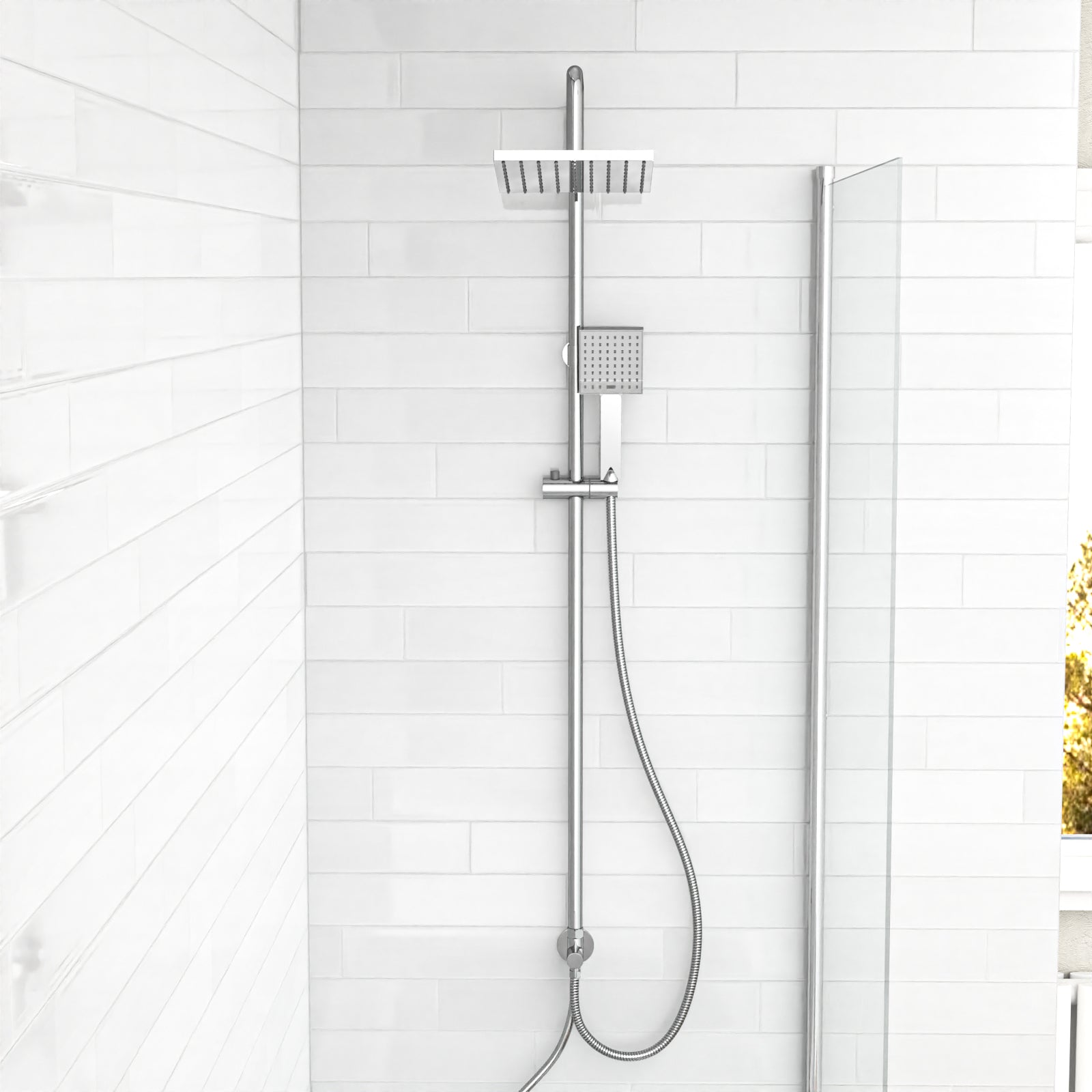 Kinver Modern Exposed Sqaure Shower Mixer Handset & Riser Rail Kit Chrome