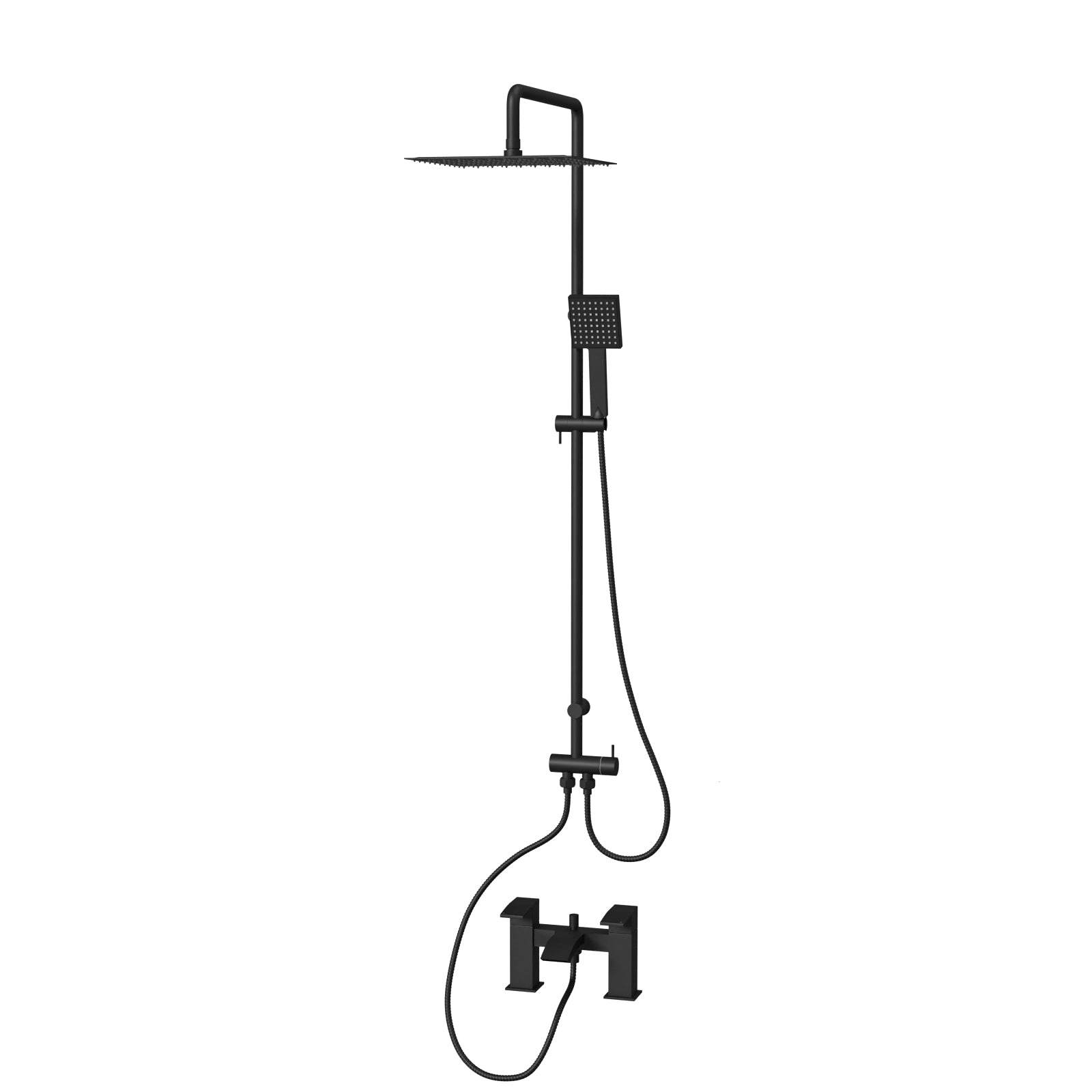 Kinver Square Shower Riser Rail Kit With Mixer Tap & Handset Matte Black