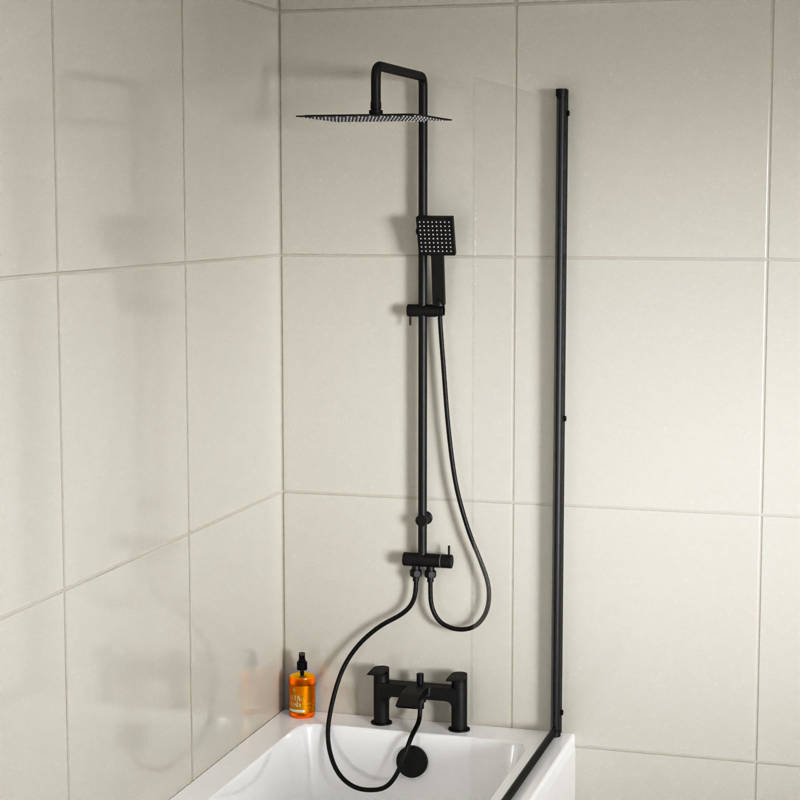 Croxton Square Shower & Vago Bath Mixer Tap, Handset & Riser Rail Kit Matte Black