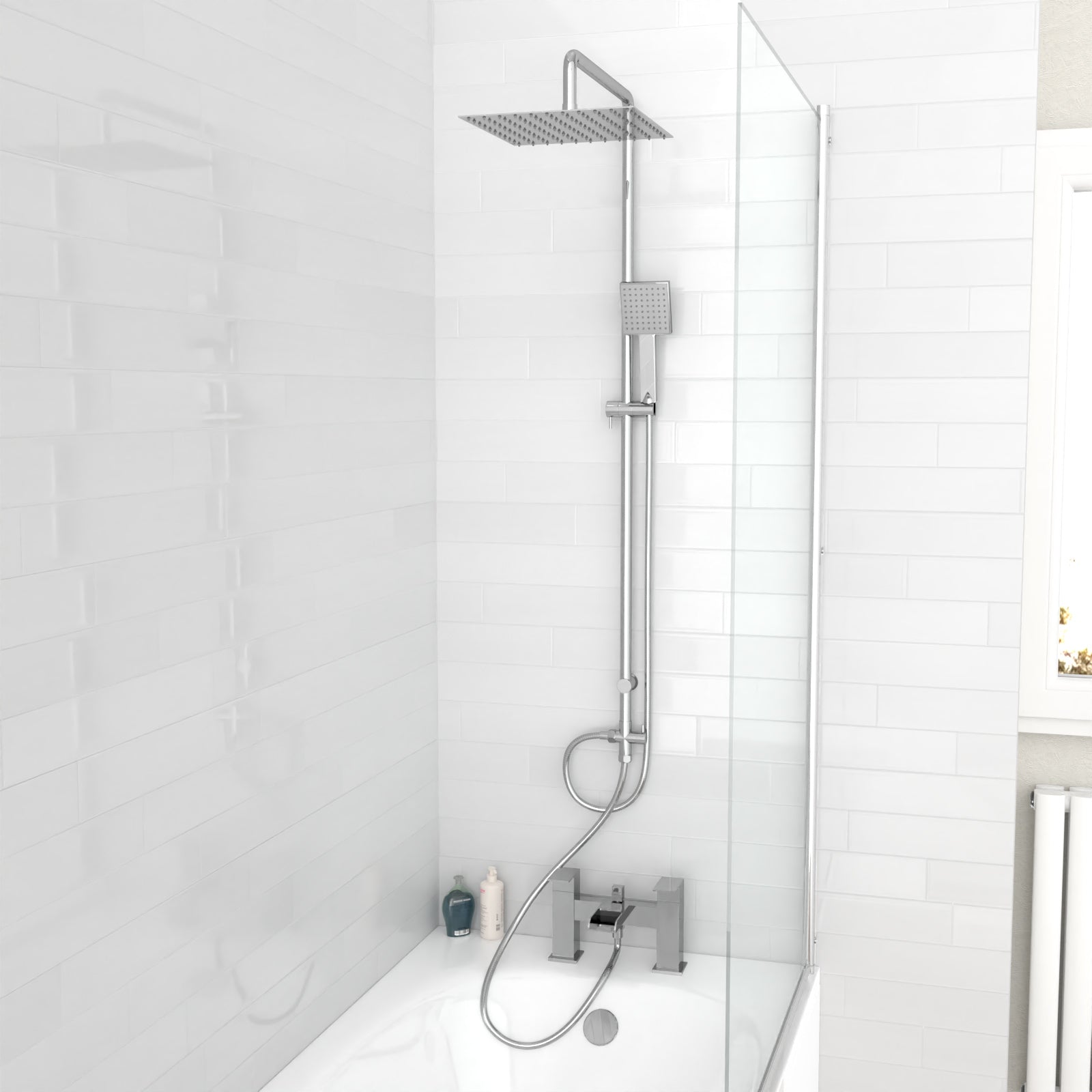 Rowton Square Shower & Ozone Waterfall Mixer Tap, Handset & Riser Rail Kit Chrome