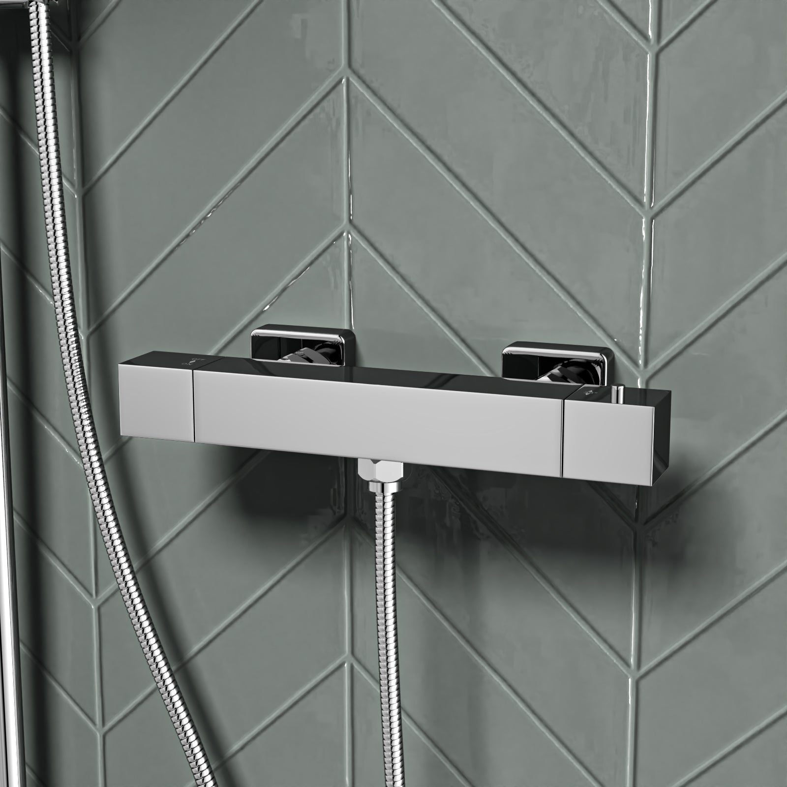 Square Overhead & Hand Shower Thermostatic Valve Single Outlet - Chrome