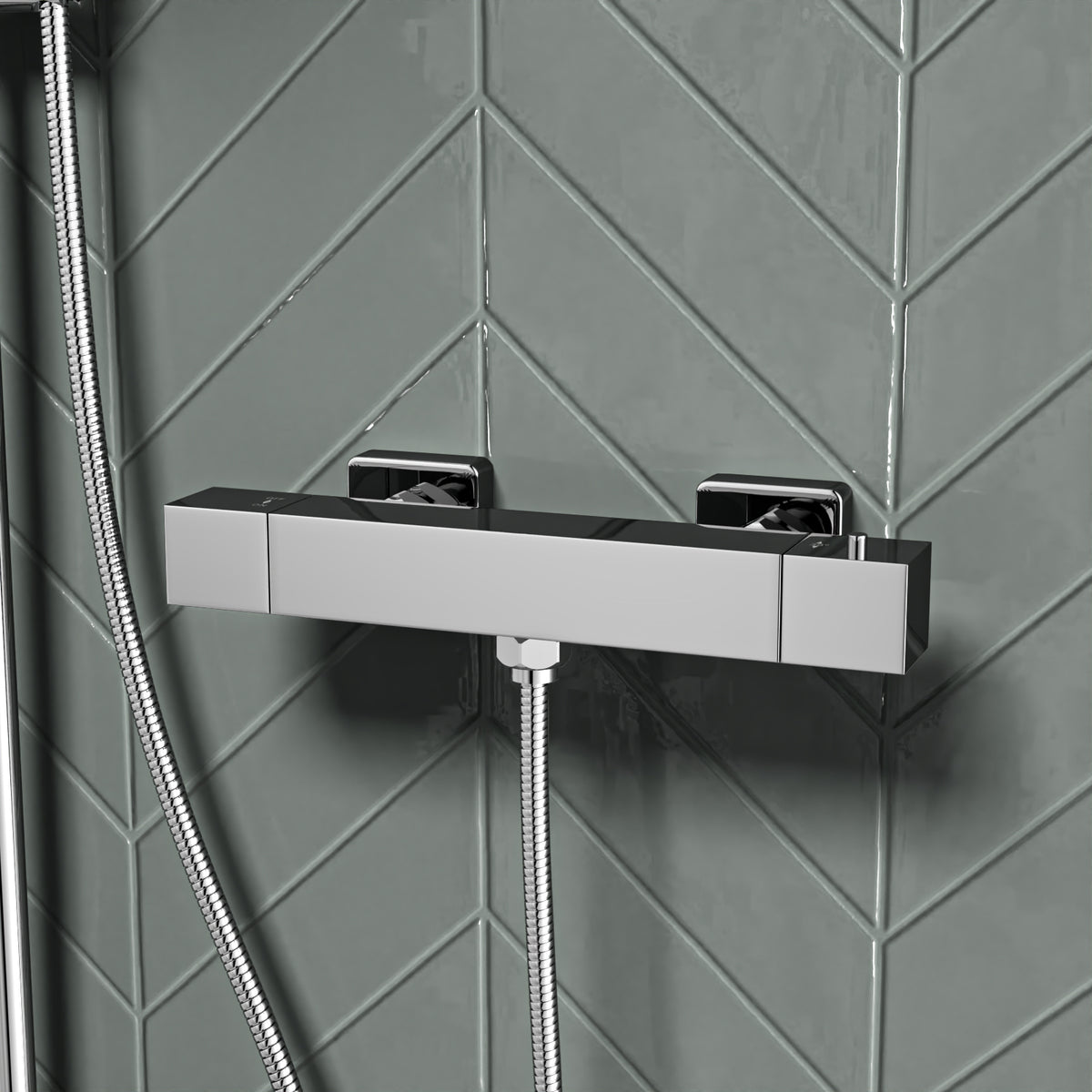 Square Overhead & Hand Shower Thermostatic Valve Single Outlet - Chrome