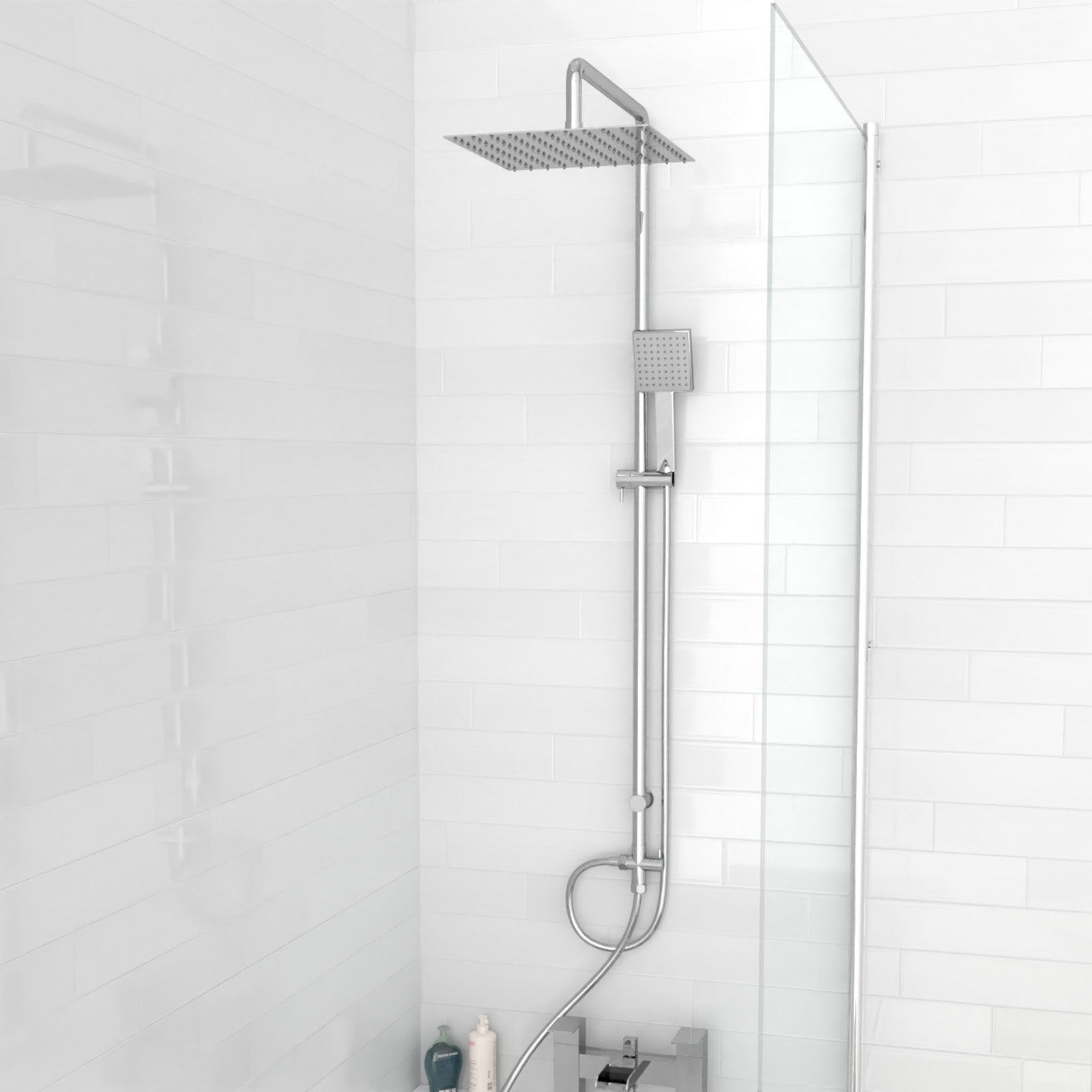 Kinver Modern Exposed Sqaure Shower Mixer Handset & Riser Rail Kit Chrome
