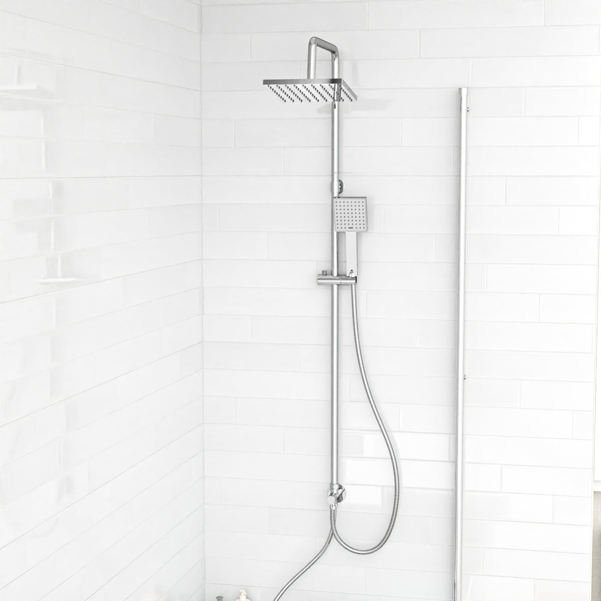 Kinver Modern Exposed Sqaure Shower Mixer Handset & Riser Rail Kit Chrome