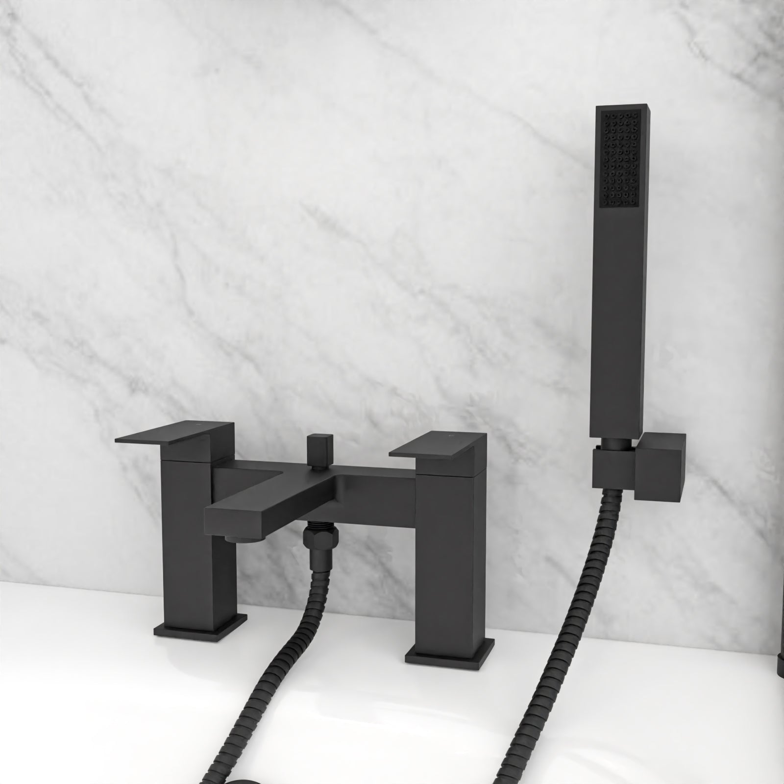 Lima Modern Deck Mounted Matte Black Bath Shower Mixer & Shower Handset