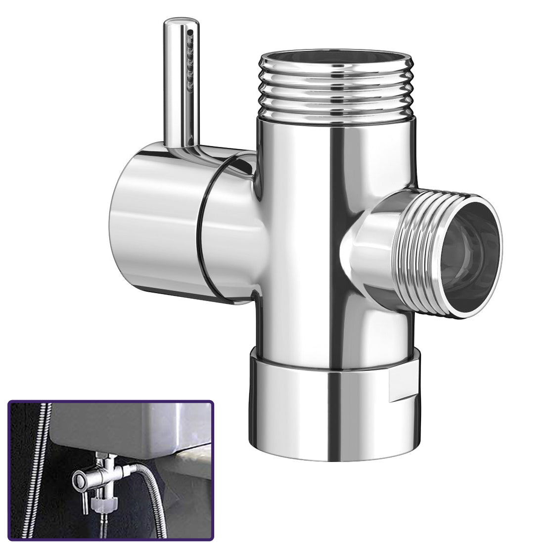 Bidet T-Adapter Diverter Valve with Lever Chrome for Toilet Sprayer
