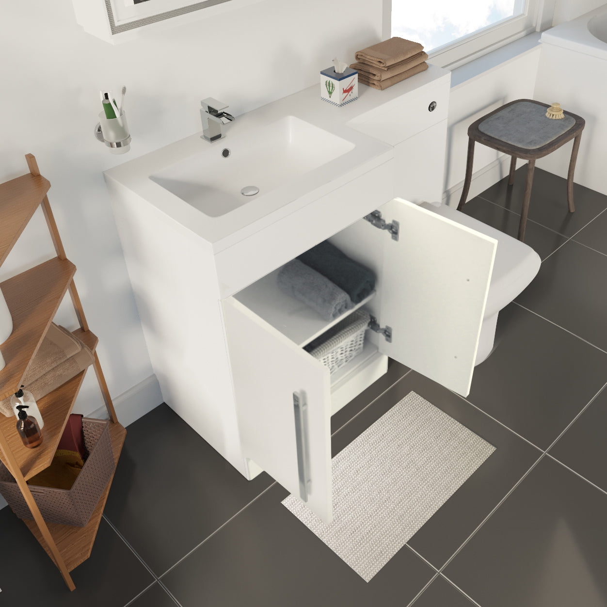 Aric 1100mm Freestanding White Basin Vanity Unit with WC Unit & BTW Toilet