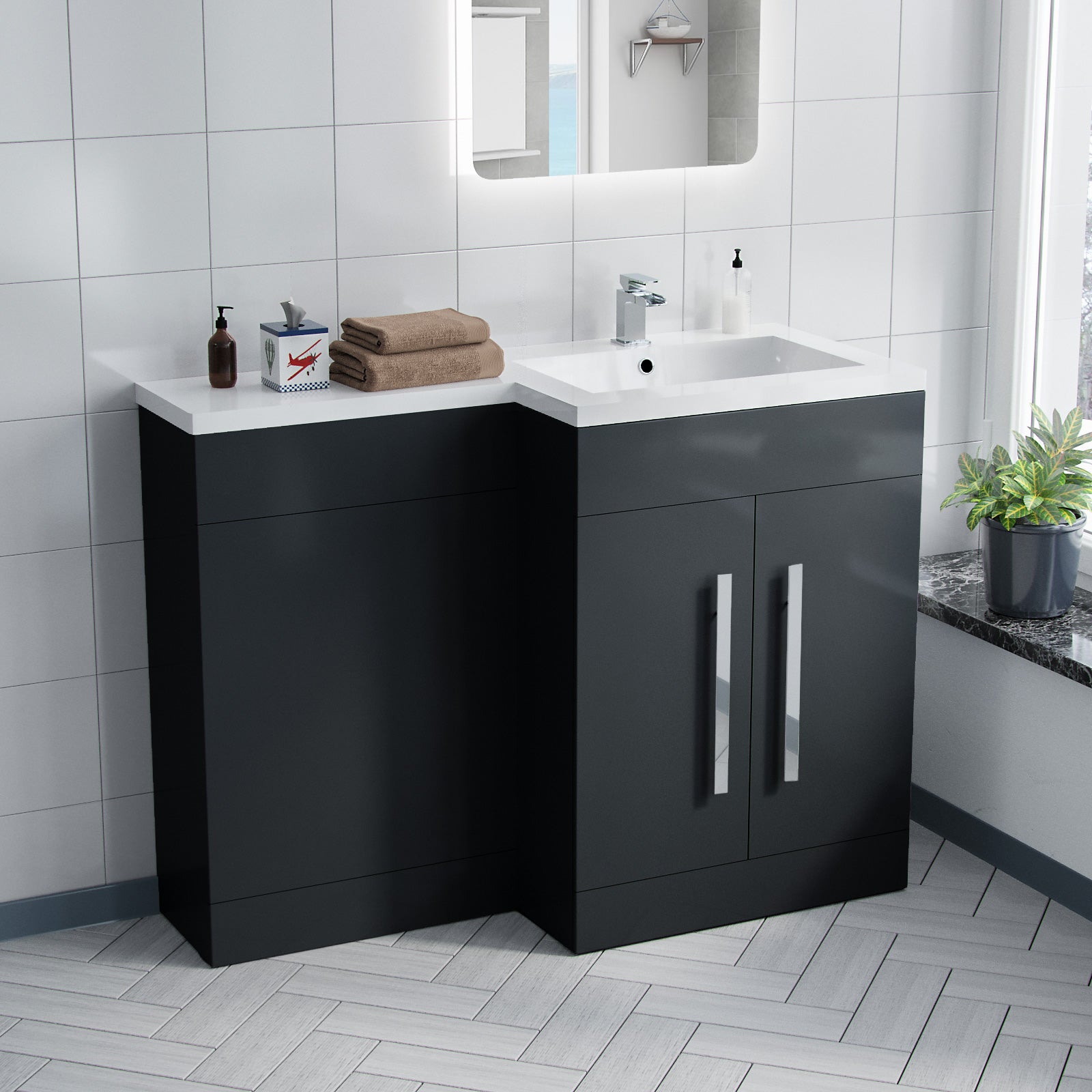 Aric 1100mm RH Freestanding MDF Basin Cabinet Flat Pack - Dark Grey
