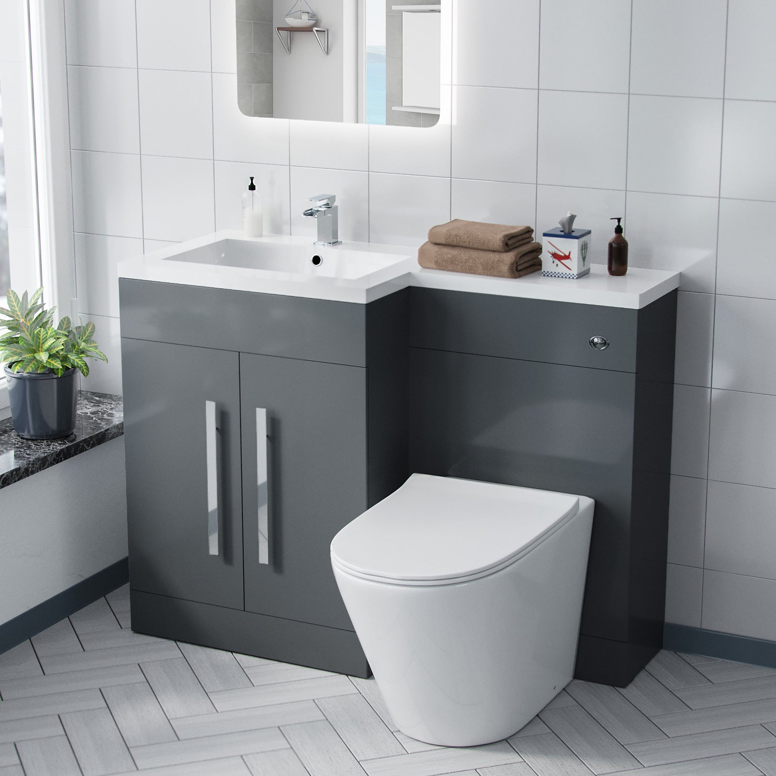 Aric Left Hand 1100 mm Basin Vanity Cabinet WC BTW Toilet Bathroom