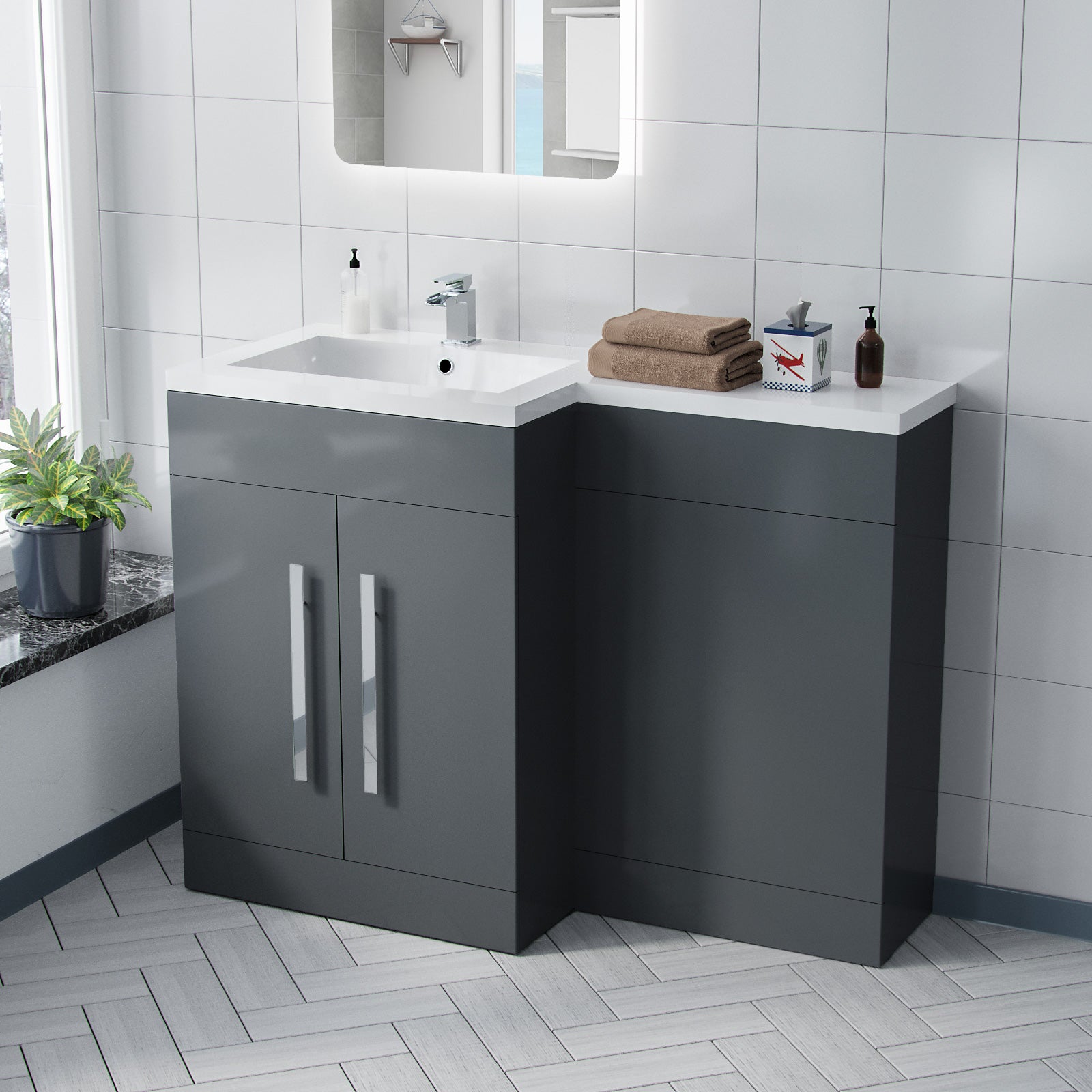 Aric 1100mm Grey Bathroom Basin Combination Vanity Unit