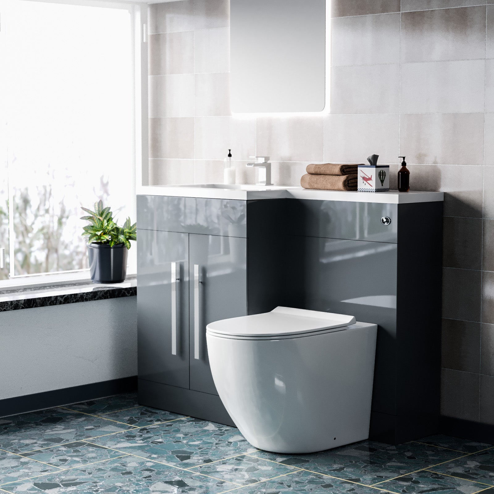 Aric Rimless Back to Wall Round Toilet Pan with Soft Close Seat