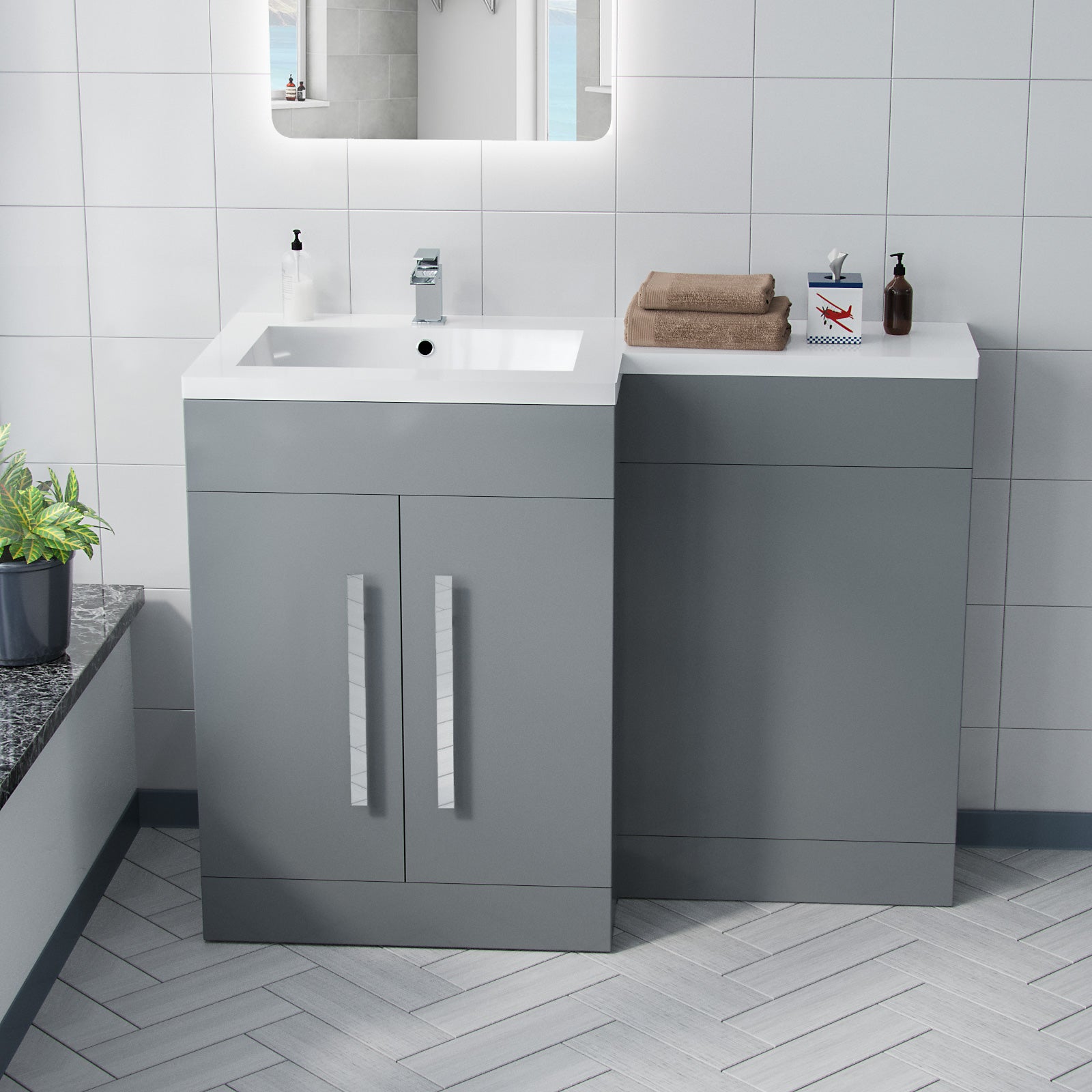 Aric 1100mm Grey LH Freestanding Vanity WC Unit with Basin Flat Pack