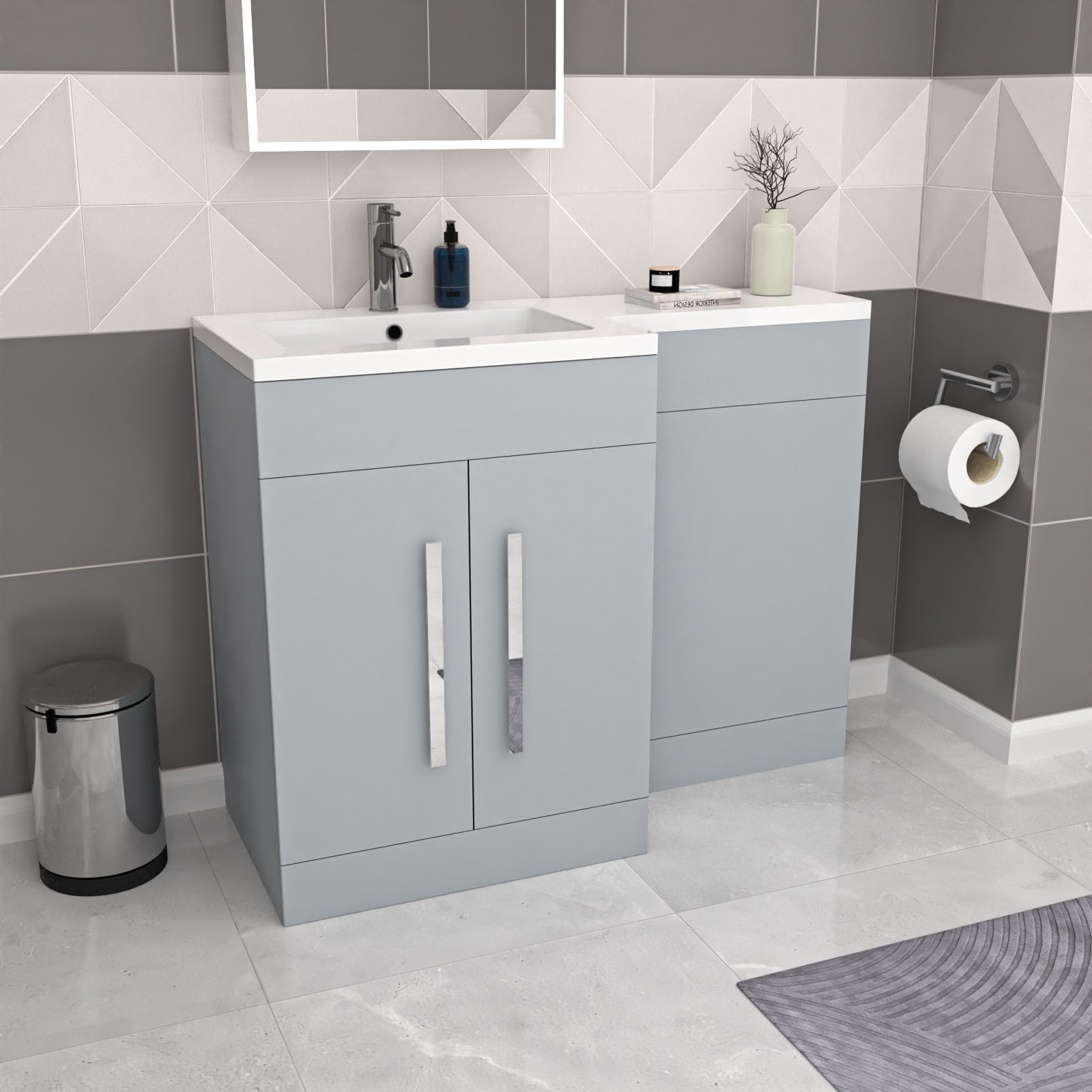 Aric Matte Grey 1100mm LH Freestanding Vanity WC Unit with Basin Flat Pack