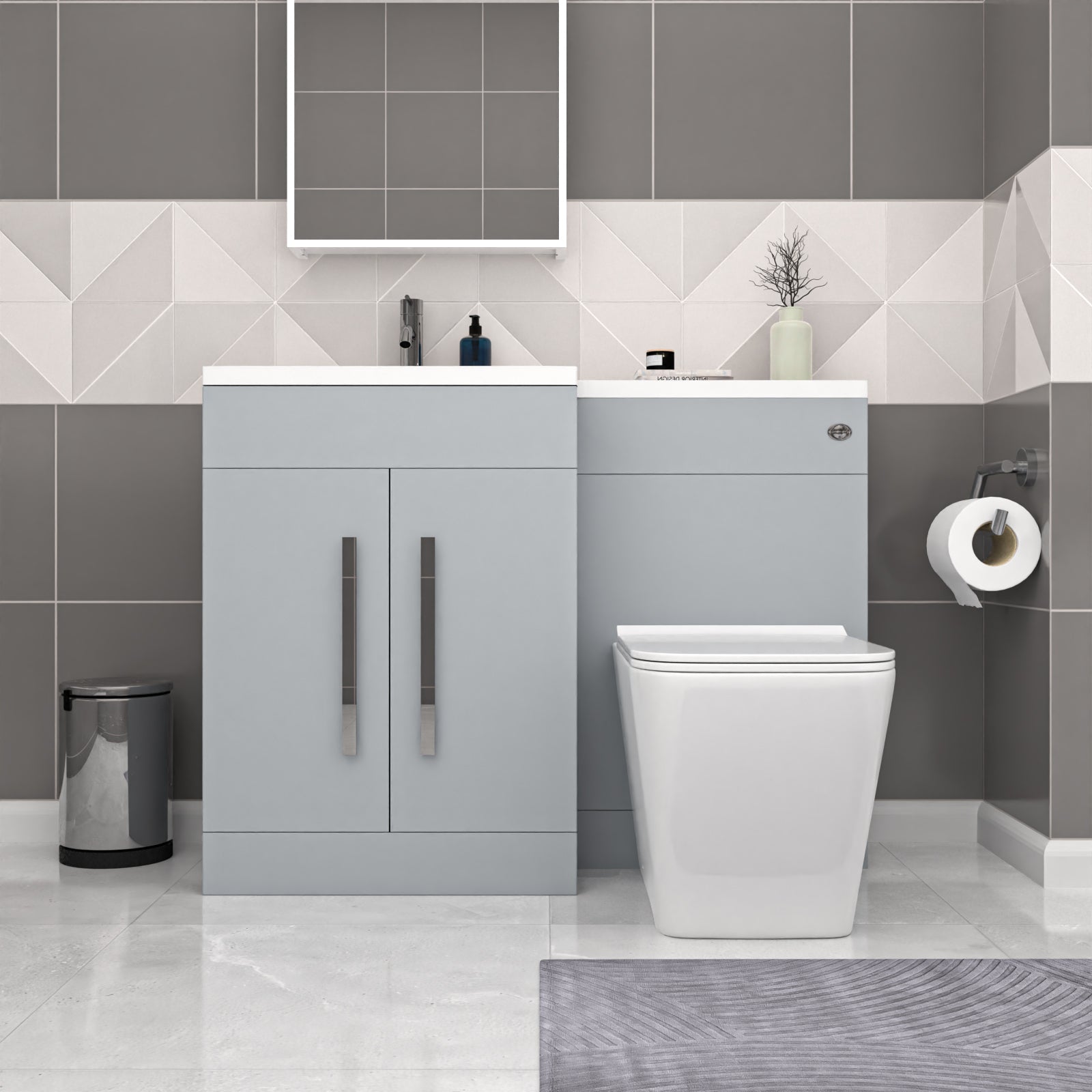 Aric Matte Grey 1100mm LH Basin Sink Vanity Cabinet with BTW Toilet