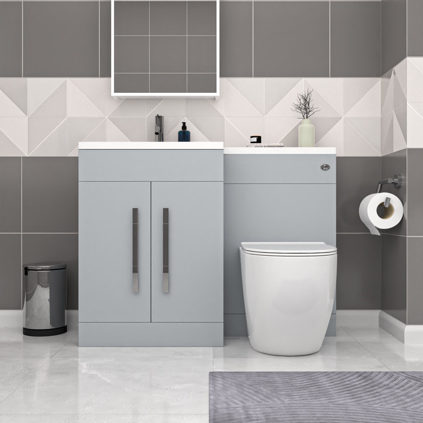 Aric Matte Grey 1100mm LH Basin Vanity Cabinet & BTW Modern Curved Toilet