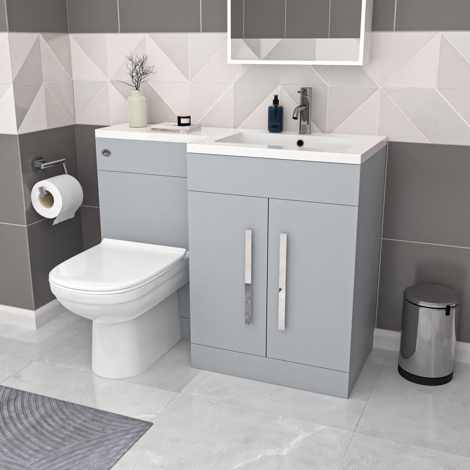 Aric Matte Grey 1100mm RH Vanity WC Unit & Modern BTW Toilet Flat Pack