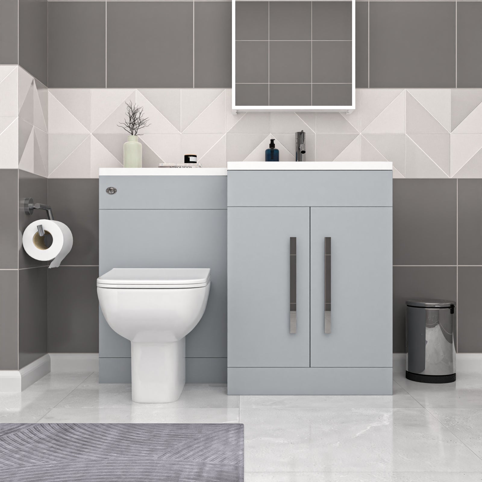 Aric Matte Grey RH Vanity Cabinet Basin Sink 1100mm & Rimless BTW WC Toilet
