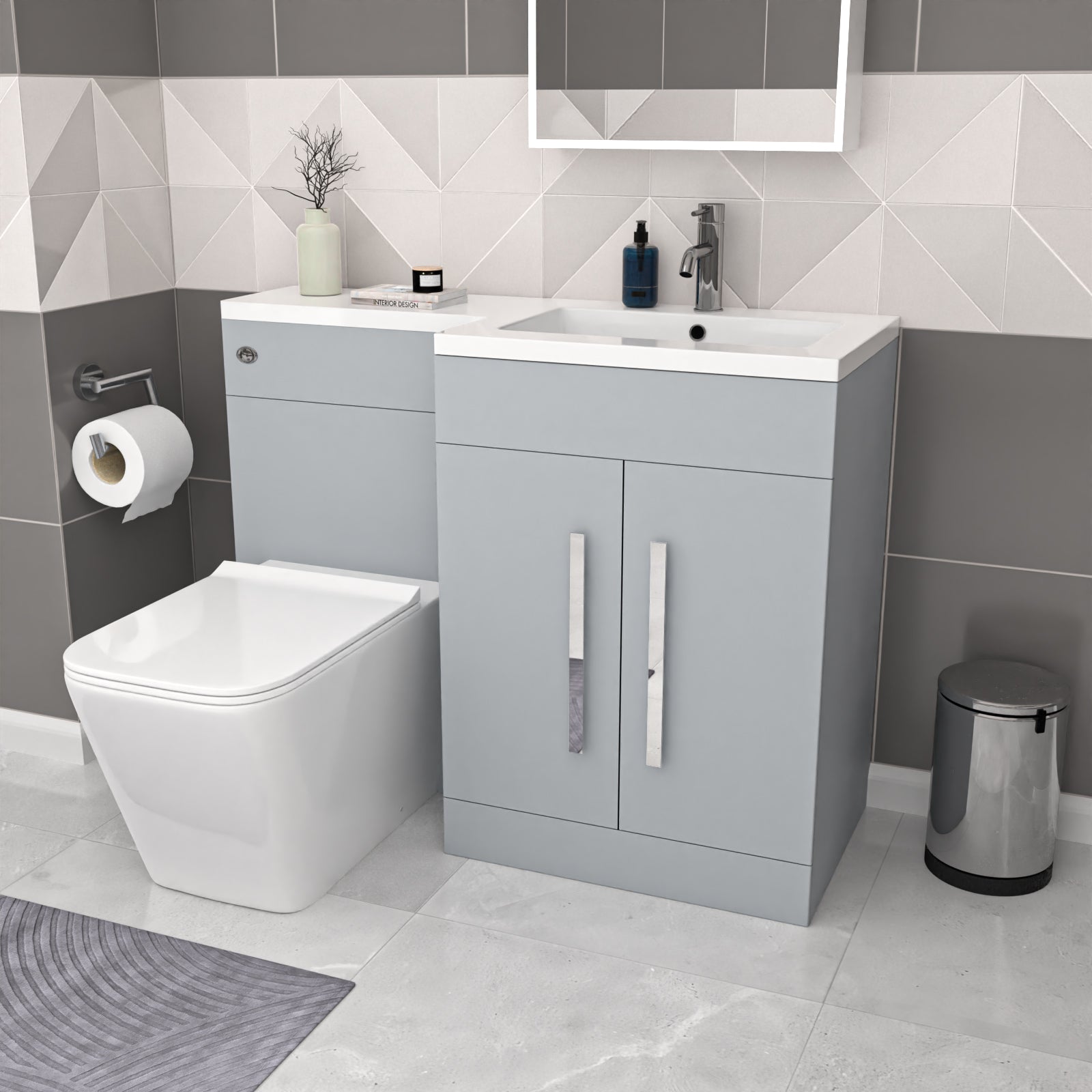 Aric Matte Grey 1100mm RH Basin Sink Vanity Cabinet & BTW Toilet