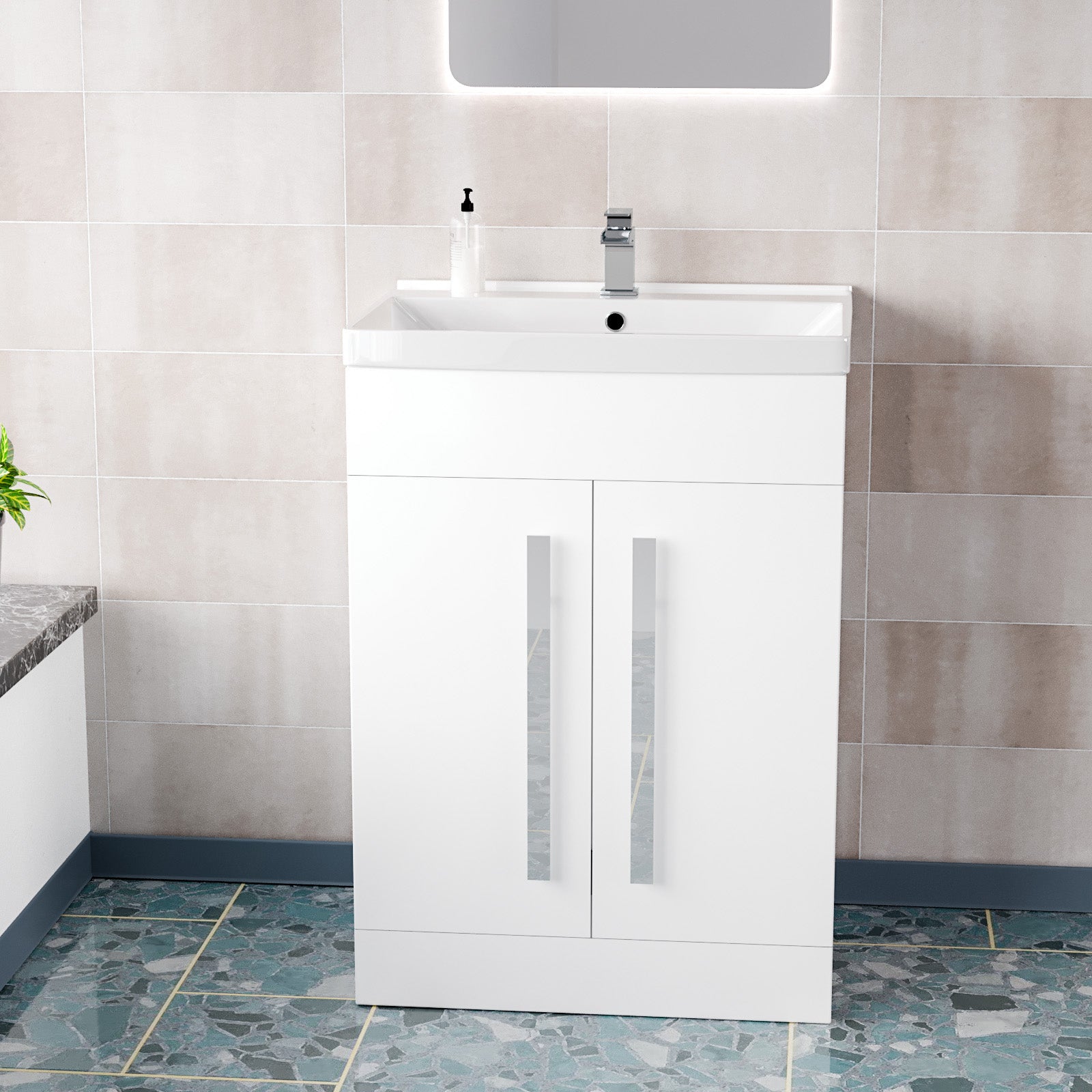 Aric White 600mm Gloss Bathroom Basin Sink Cabinet & Ceramic Basin