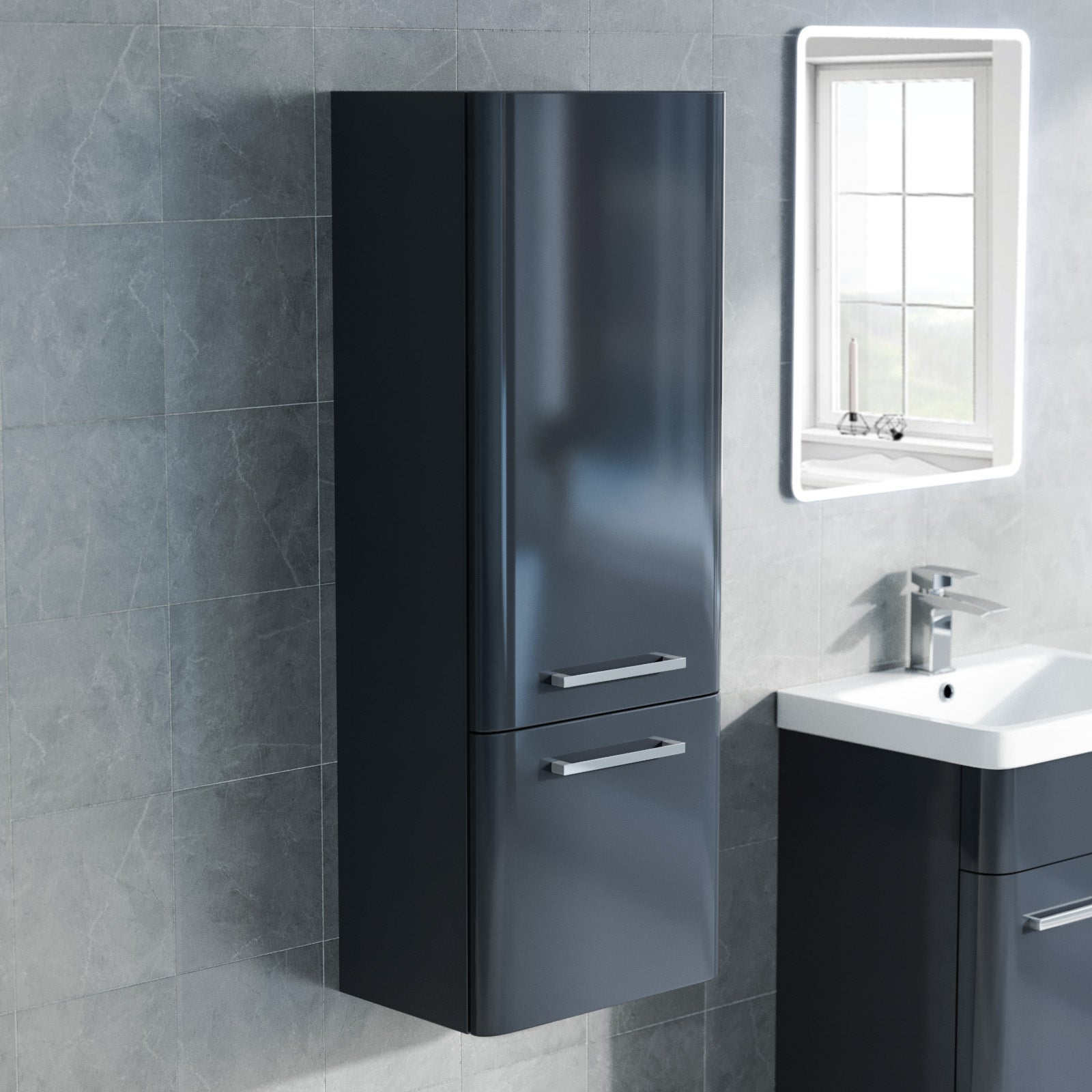 Afern Contemporary 1000mm Wall Hung Tall Cabinet - Anthracite