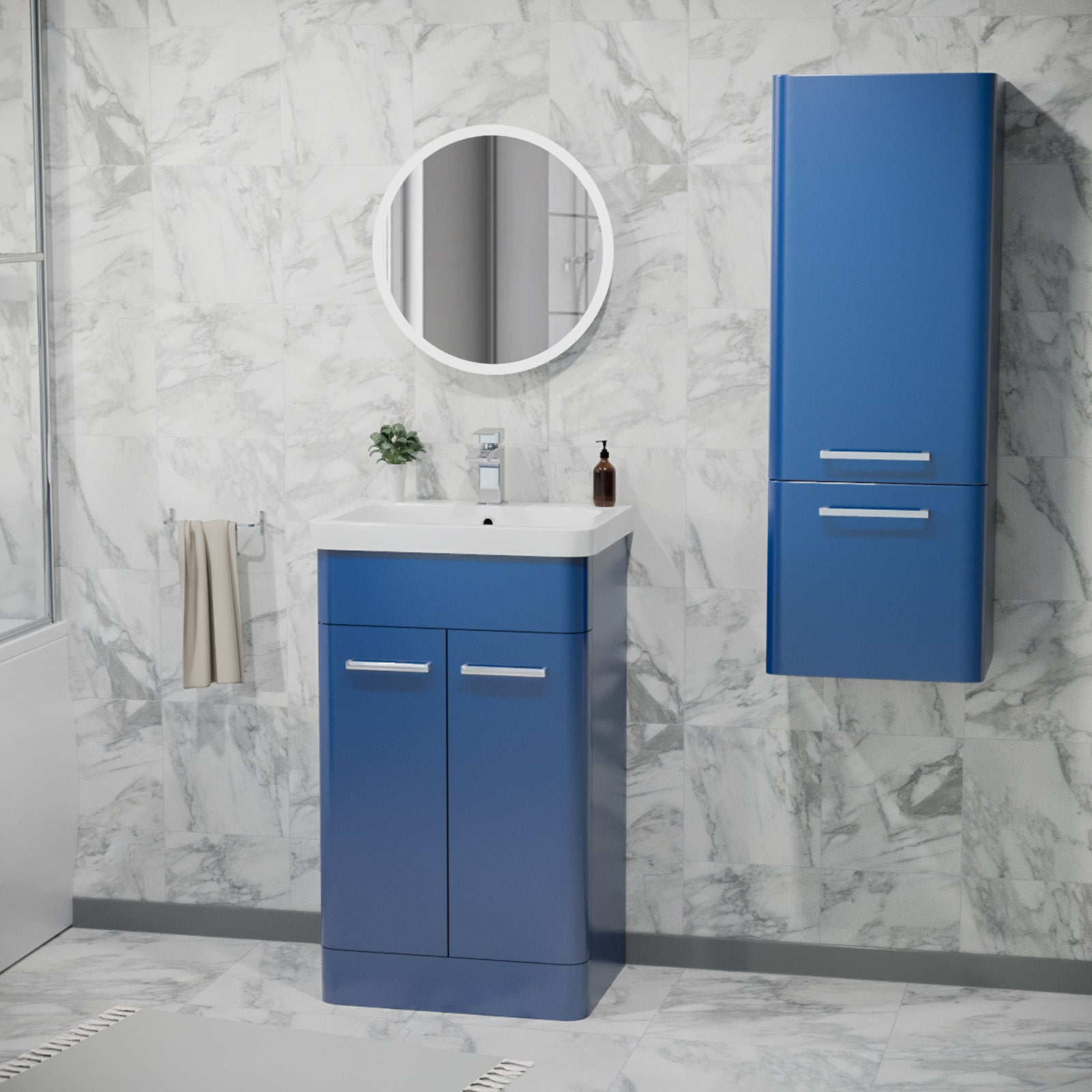 Afern 500mm Freestanding Matte Blue Vanity & 350mm Wall Hung Cabinet