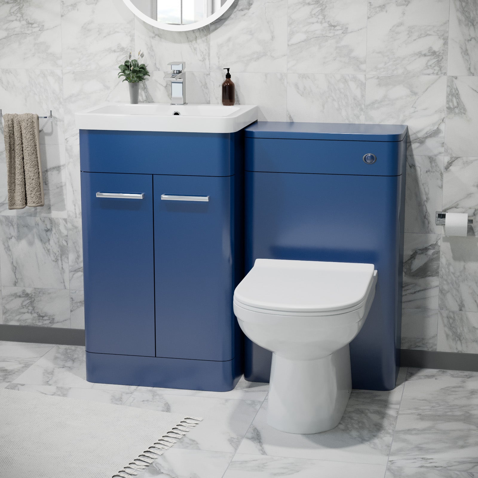 Afern 500mm Freestanding Vanity Unit with Basin, Back to Wall Toilet, WC unit Royal Blue