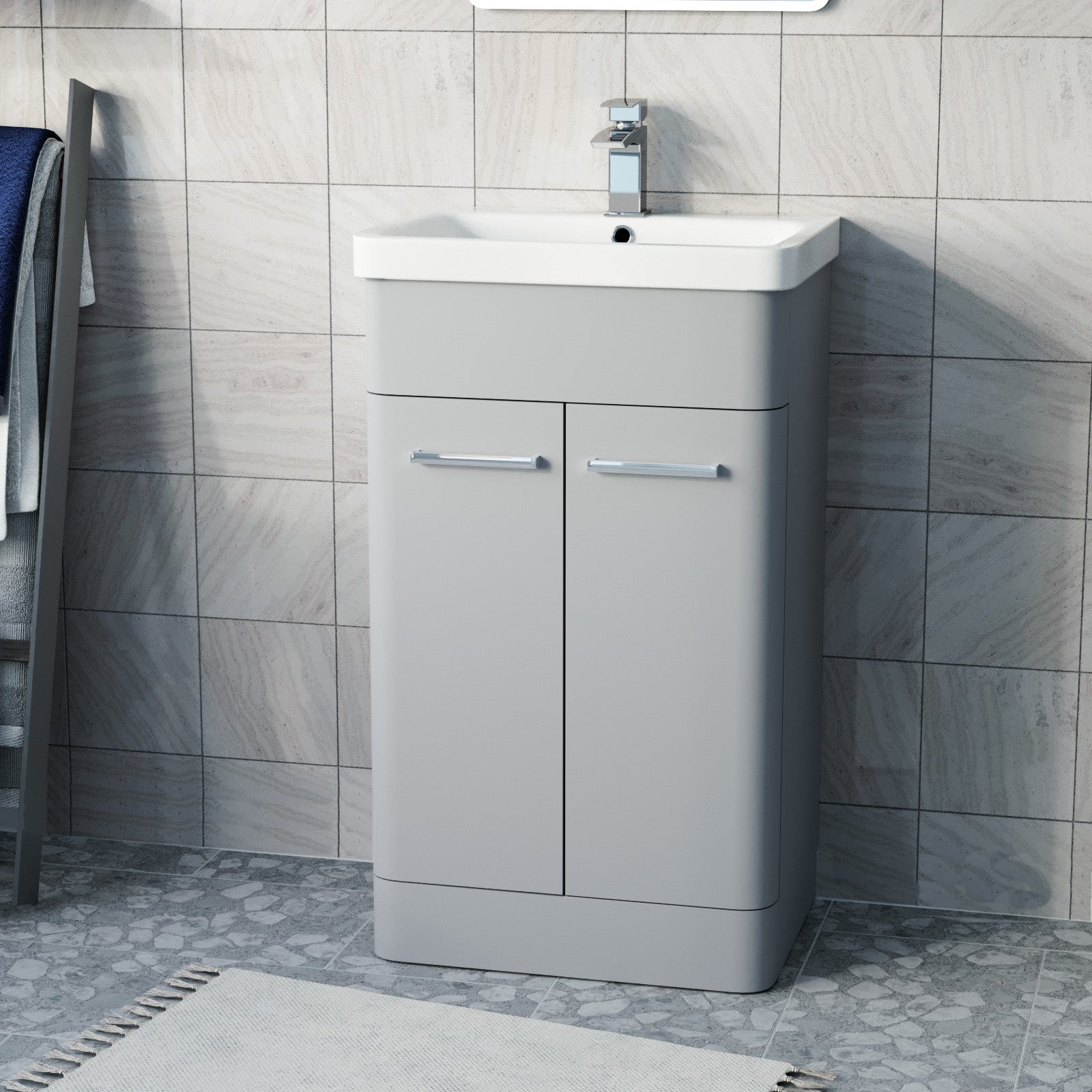 Afern Matte Grey 500mm Freestanding Vanity Unit Cabinet & Wash Basin