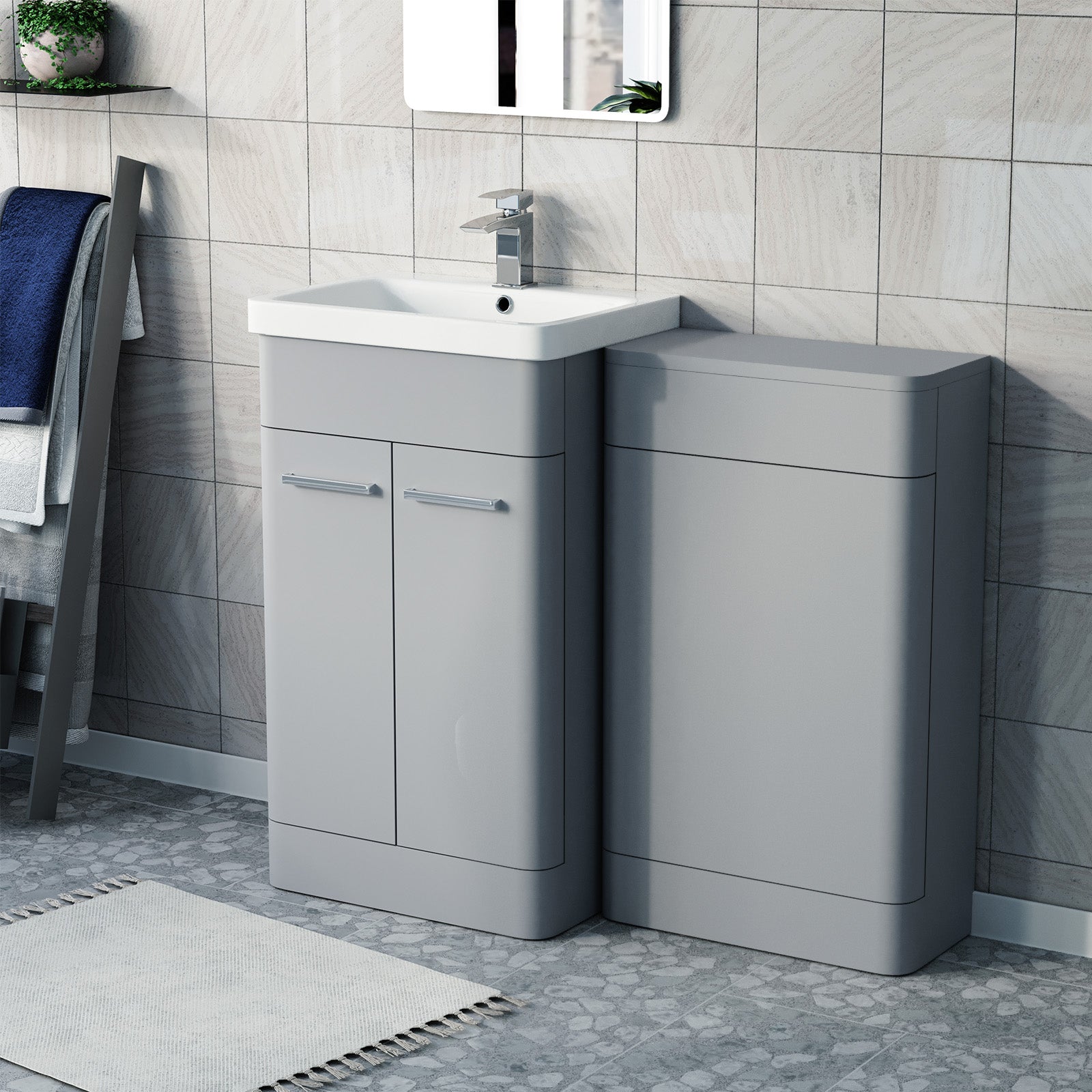 Afern Matte Grey 1000mm Freestanding Cabinet Ceramic Basin WC Unit Flat Pack