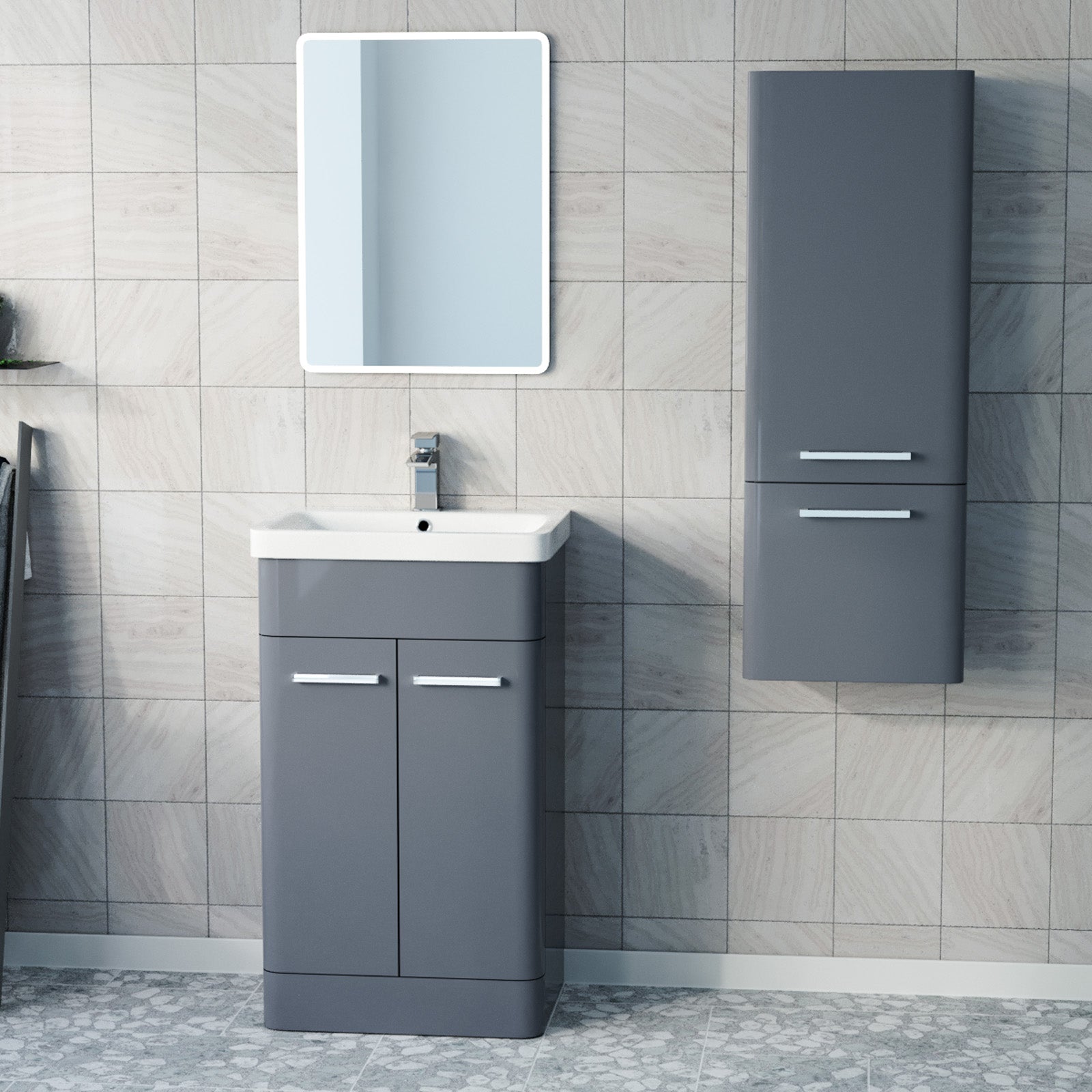 Afern 500mm Freestanding Dark Grey Vanity & 350mm Wall Hung Cabinet