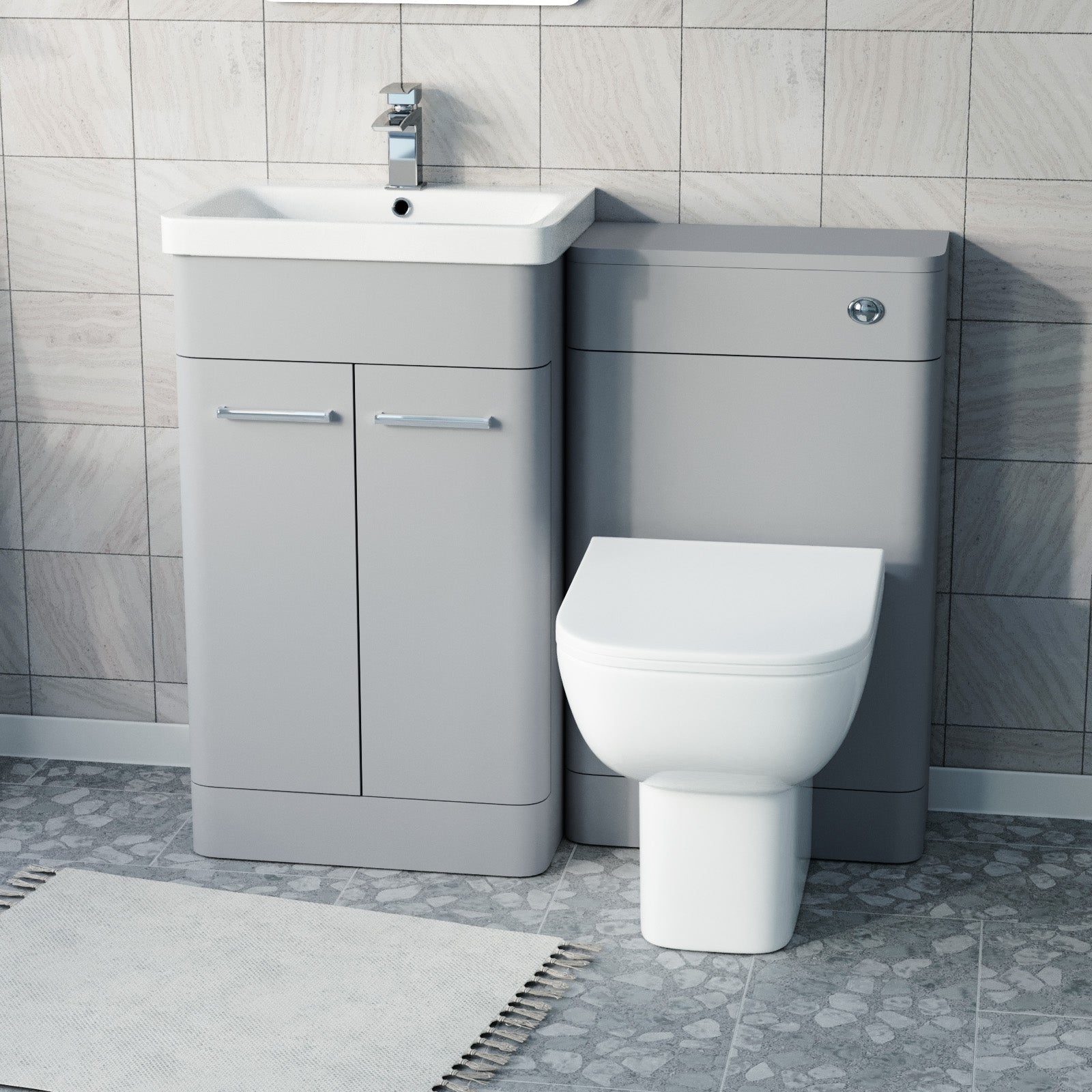 Afern Matte Grey 500mm Freestanding Vanity WC Unit & Rimless BTW Toilet