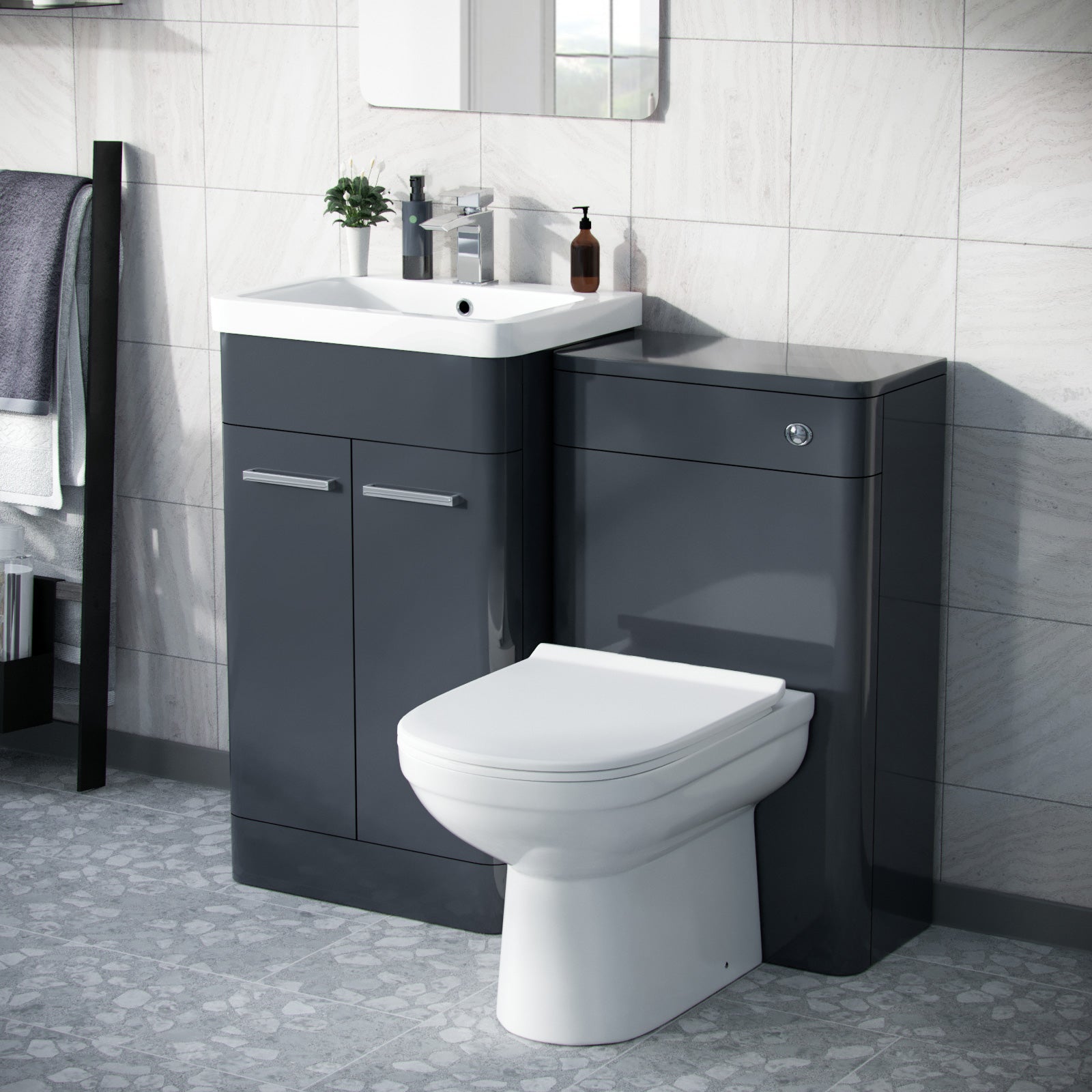 Afern 500mm Vanity Basin Unit, WC Unit & Elso Back to Wall Toilet Anthracite