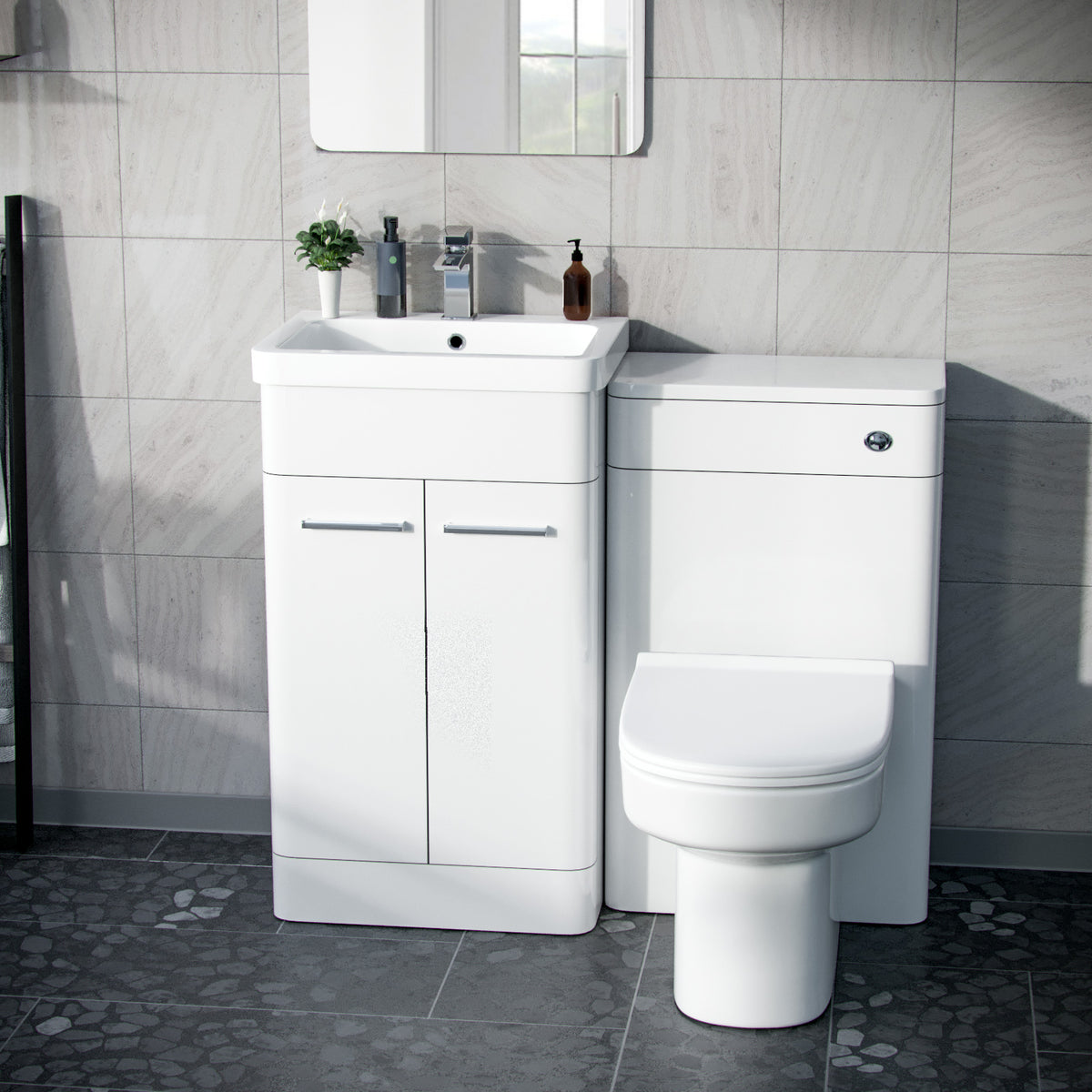 Afern 500mm Basin Vanity Unit, WC Unit & Back To Wall Toilet - White