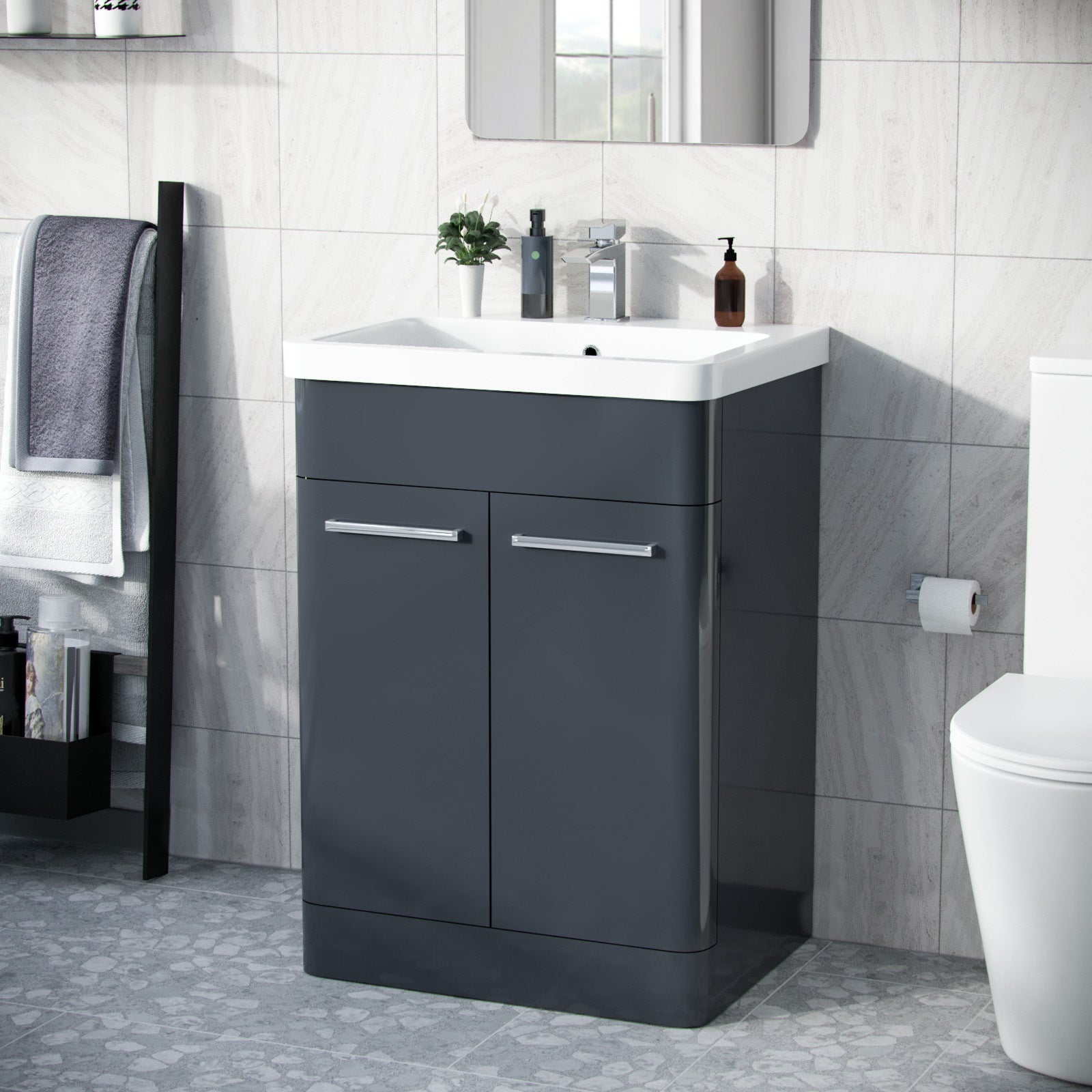 Afern 600mm Vanity Unit Cabinet and Wash Basin Anthracite