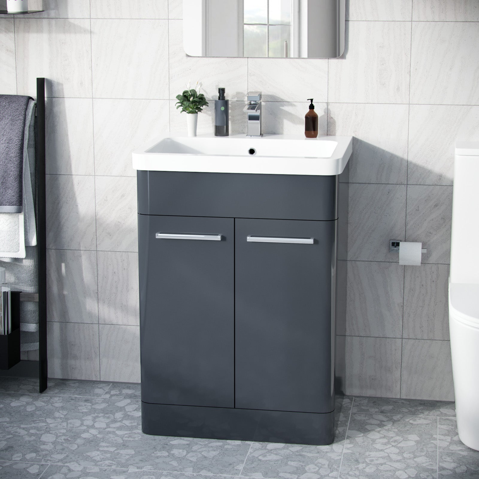 Afern 600mm Vanity Unit Cabinet and Wash Basin Anthracite