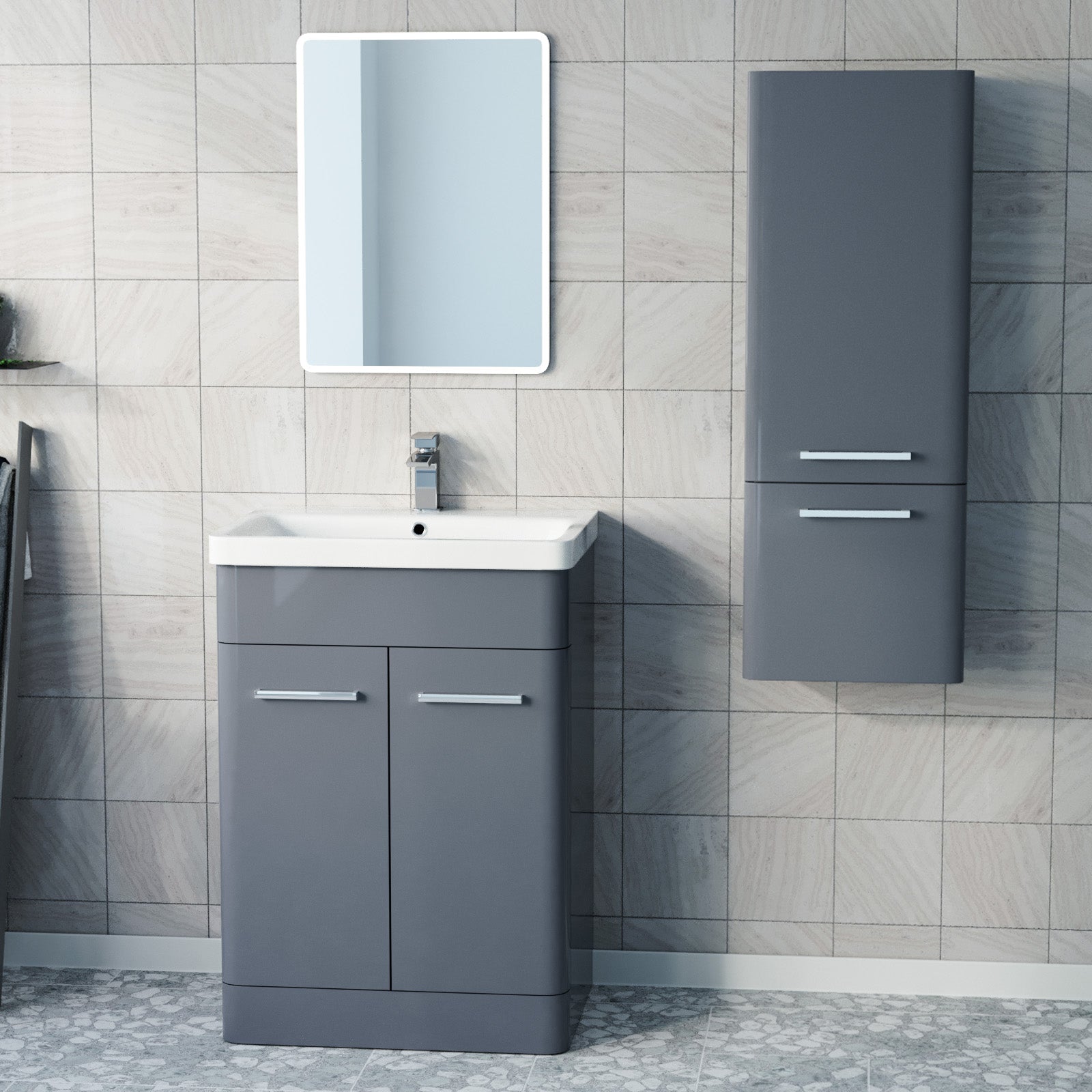 Afern 600mm Freestanding Dark Grey Basin Vanity & 350mm Wall Hung Cabinet