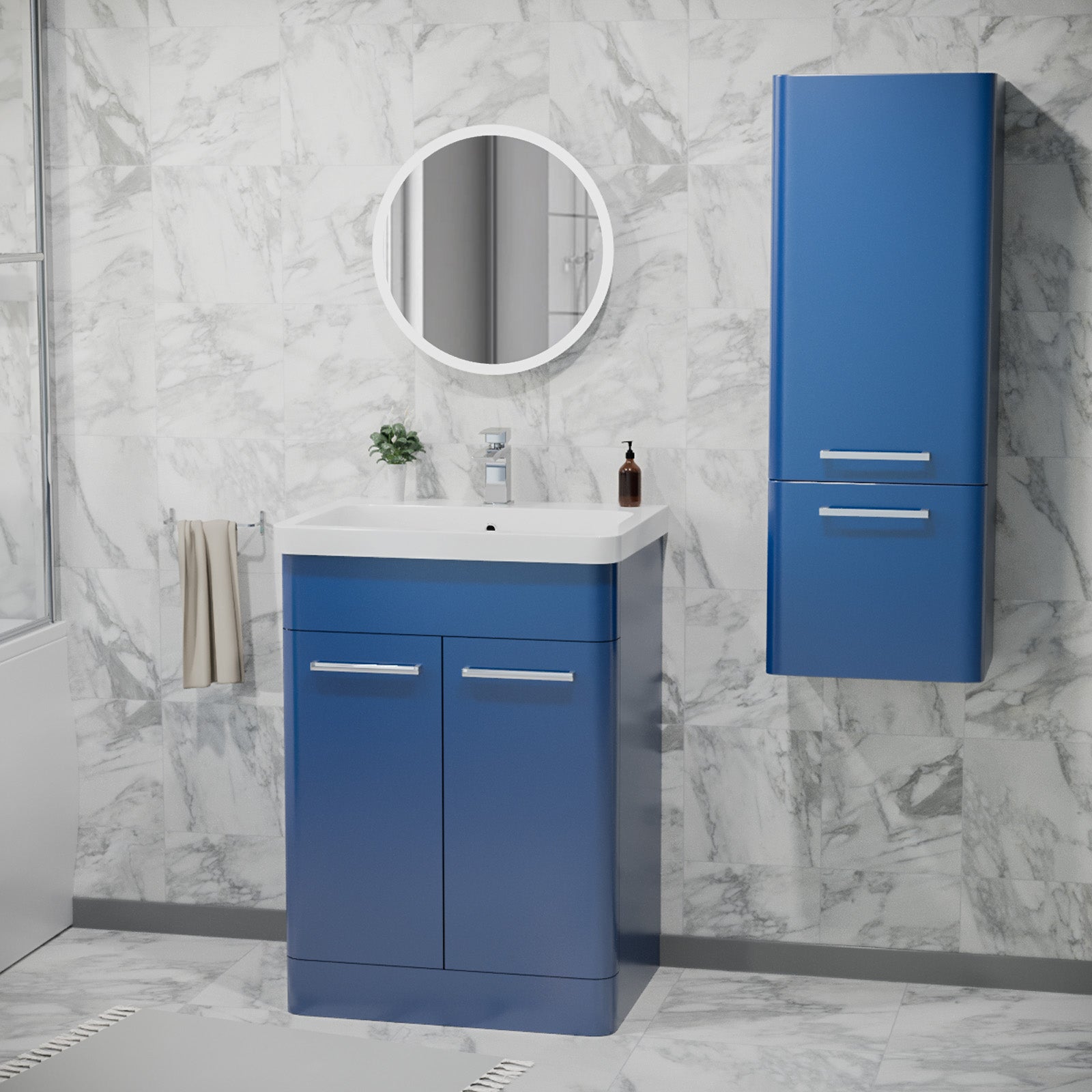 Afern 500mm Freestanding Matte Blue Vanity & 350mm Wall Hung Cabinet