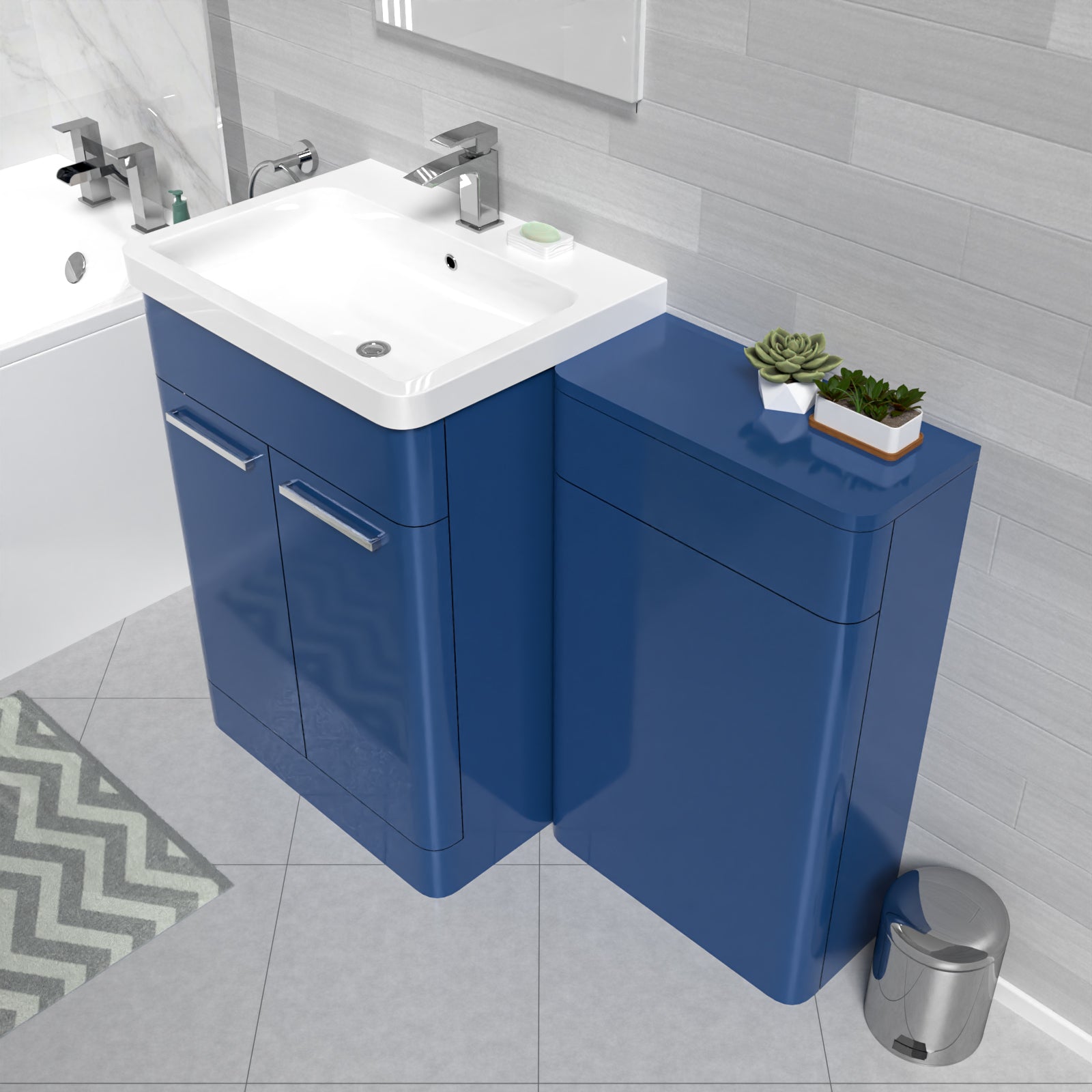 Afern Matt Blue 1100mm Freestanding Cabinet Ceramic Basin & WC Unit