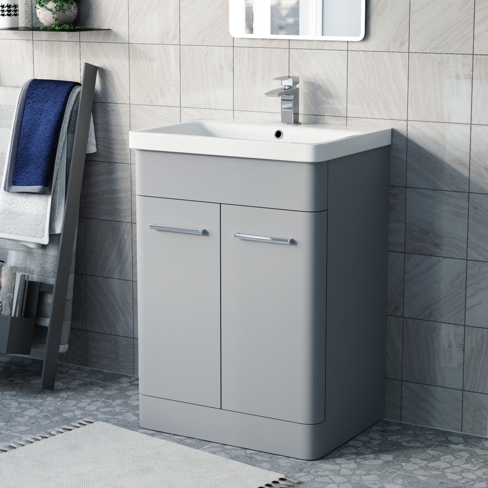 Afern 600mm Freestanding Vanity Unit Cabinet & Wash Basin Matte Grey