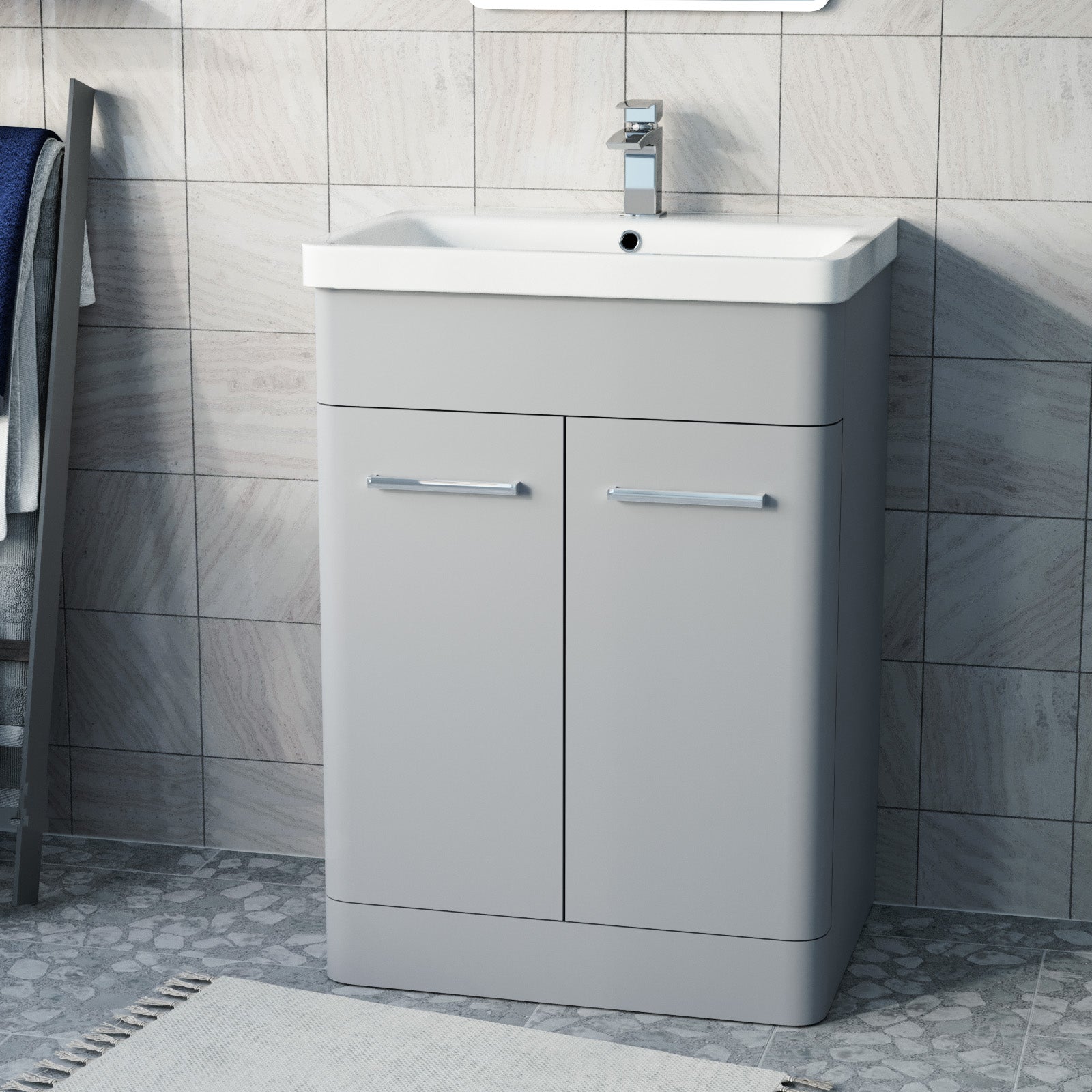 Afern 600mm Freestanding Vanity Unit Cabinet & Wash Basin Matte Grey
