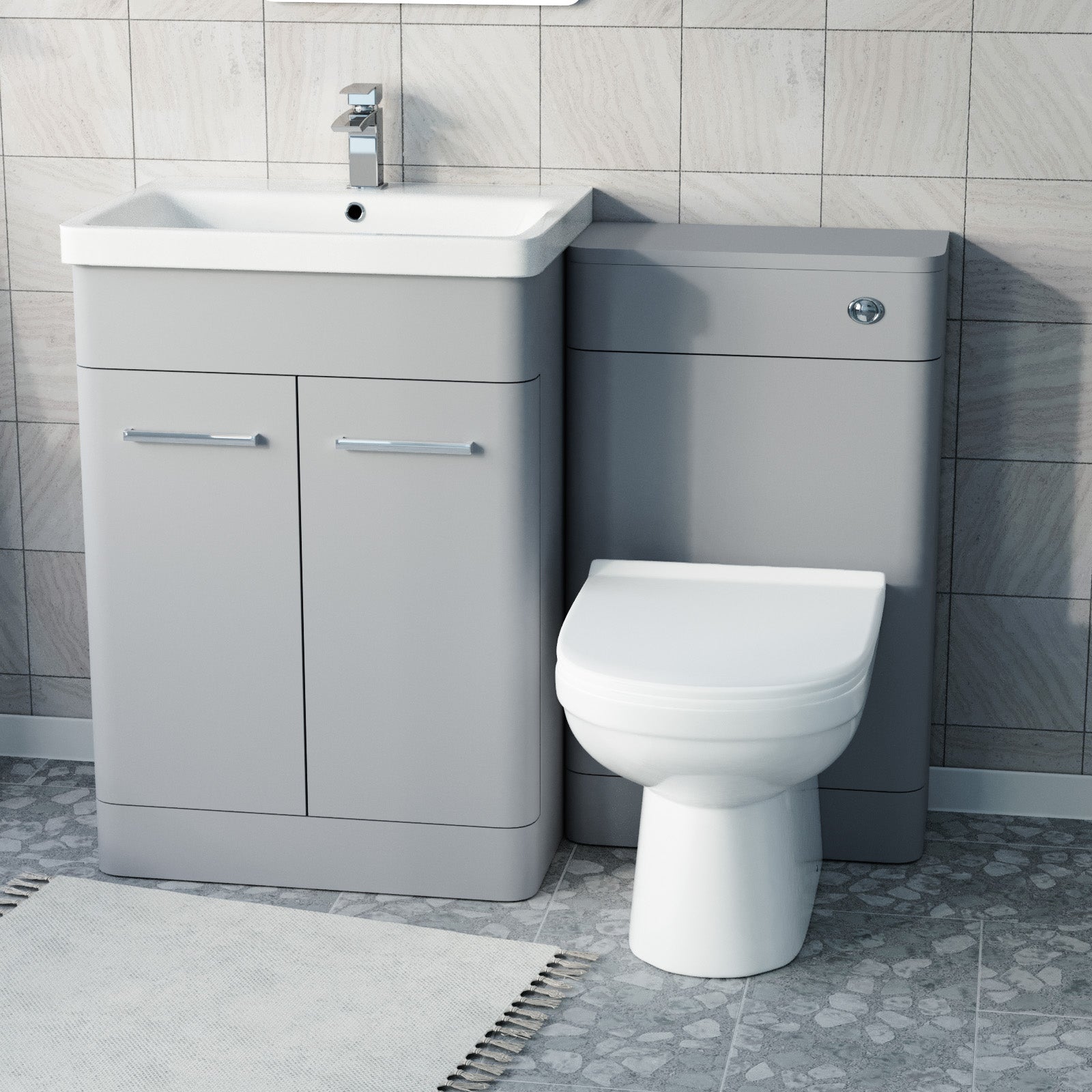 Afern Matte Grey 600mm Freestanding Basin Vanity WC Unit & Toilet Flat Pack