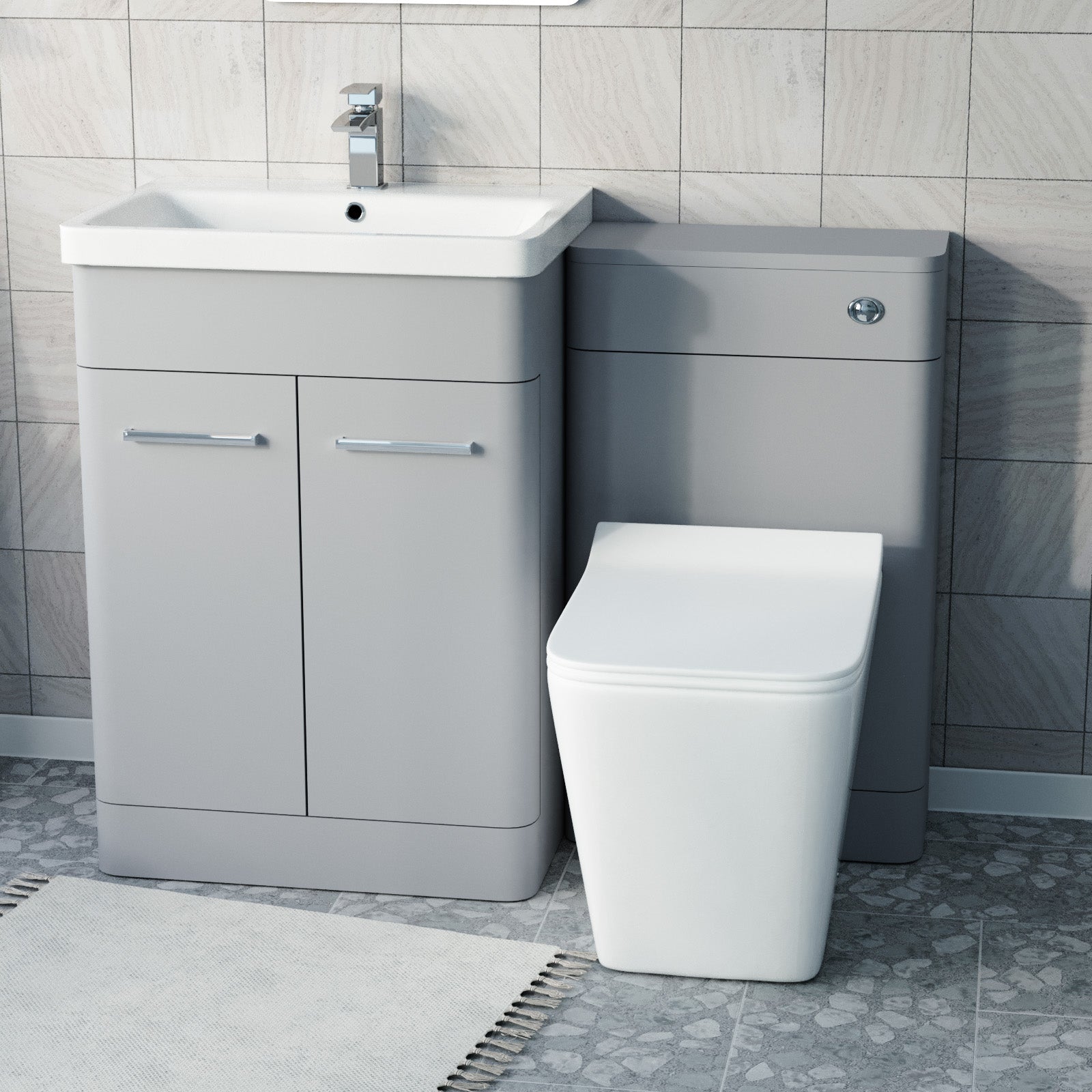 Afern Matte Grey 600mm Freestanding Vanity WC Unit & Square Toilet