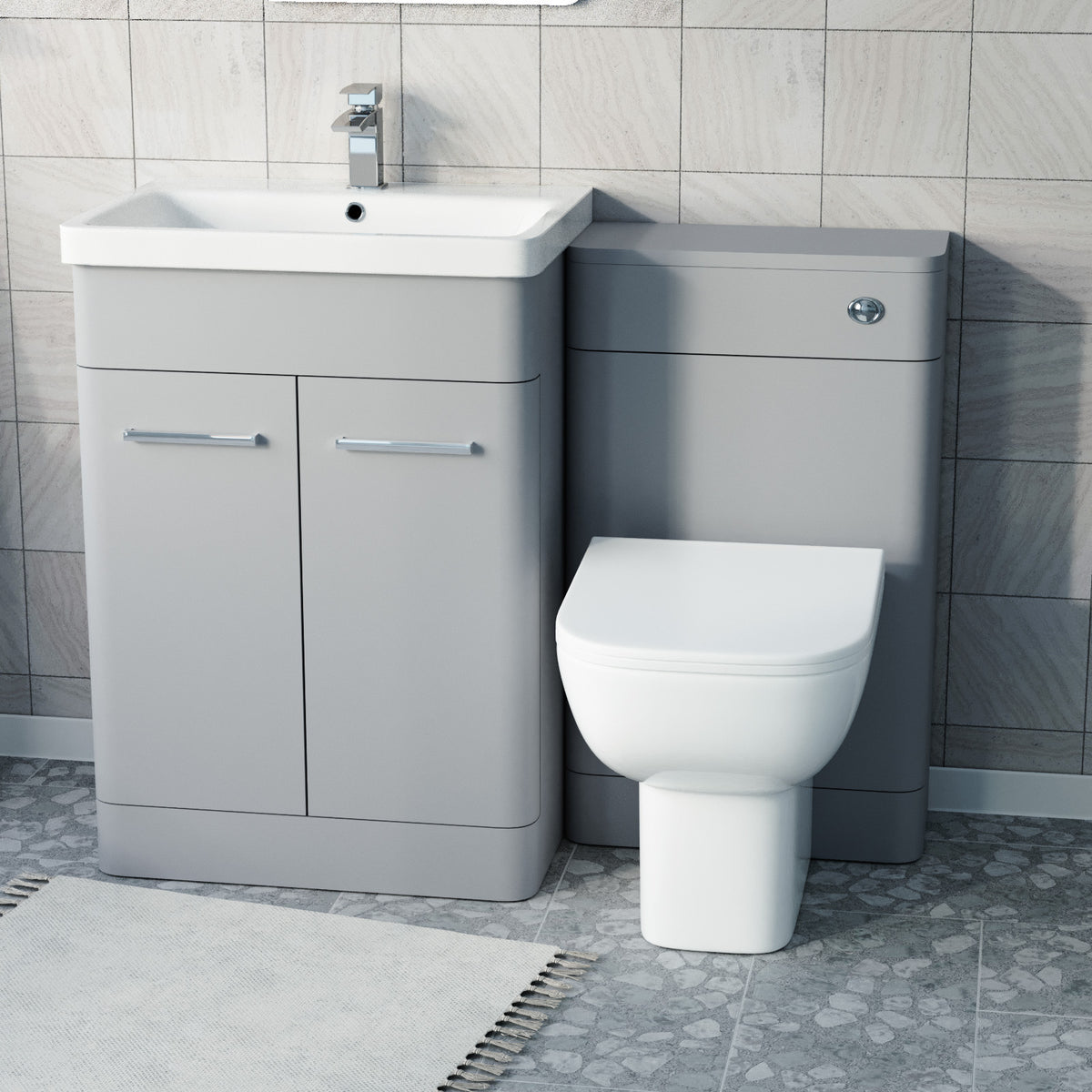 Afern Matte Grey 1100mm Freestanding Vanity WC Unit & Rimless BTW Toilet