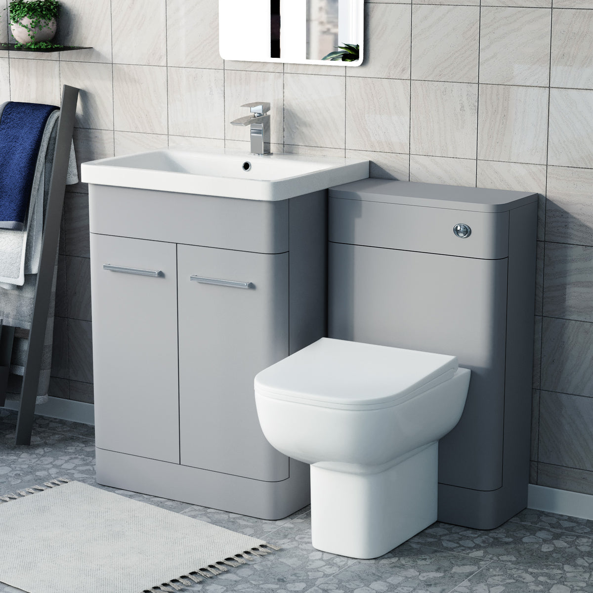 Afern Matte Grey 1100mm Freestanding Vanity WC Unit & Rimless BTW Toilet